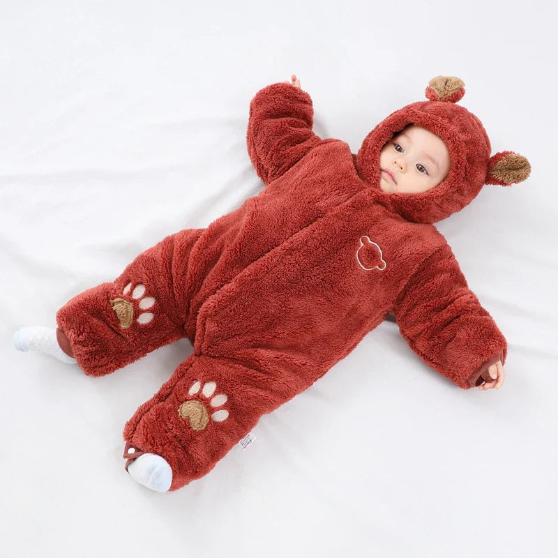 SORI STYLE Winter Hooded Baby Romper with Cute Ears — side view
