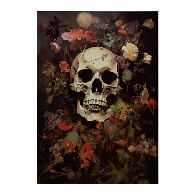 Perfecsy Retro Crow Witch Bat Skull Dark Academia Gothic Victorian Style Wall Art Canvas Painting Poster Print Halloween Gift