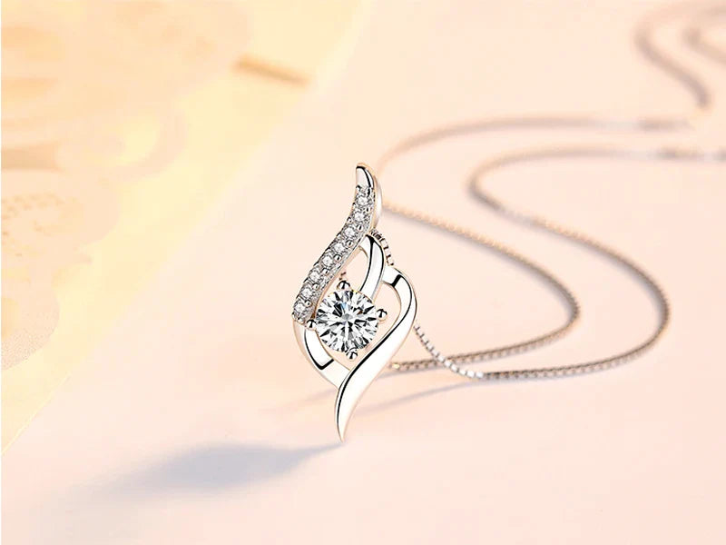 SORI STYLE 925 Silver Feather Zircon Pendant Necklace — size reference