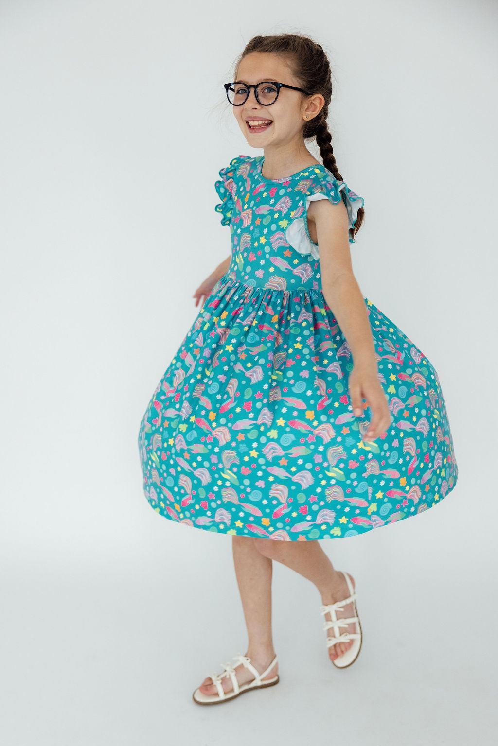 Mila & Rose ® SALE Betta Blooms Flutter Sleeve Twirl Dress — detail close-up