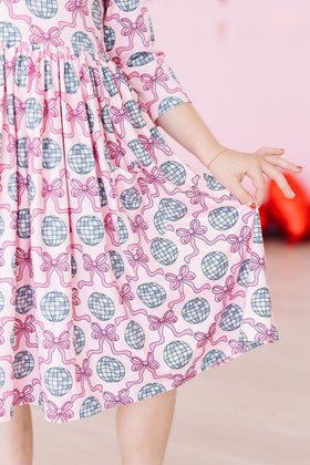 SALE Disco Bows 3/4 Sleeve Pocket Twirl Dress