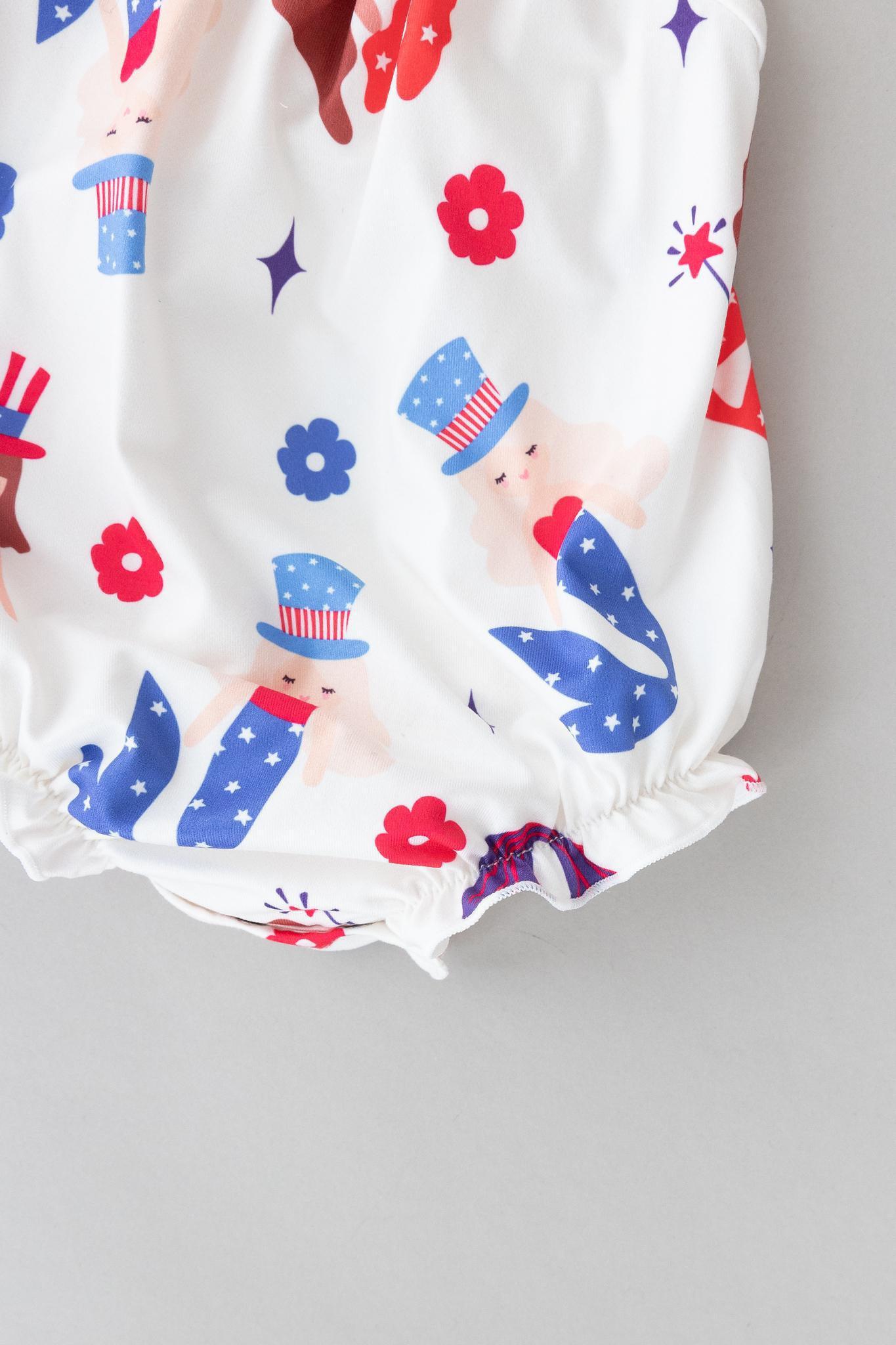 Mila & Rose ® SALE Mer-Made in the USA Ruffle Cross Back Romper — lifestyle context