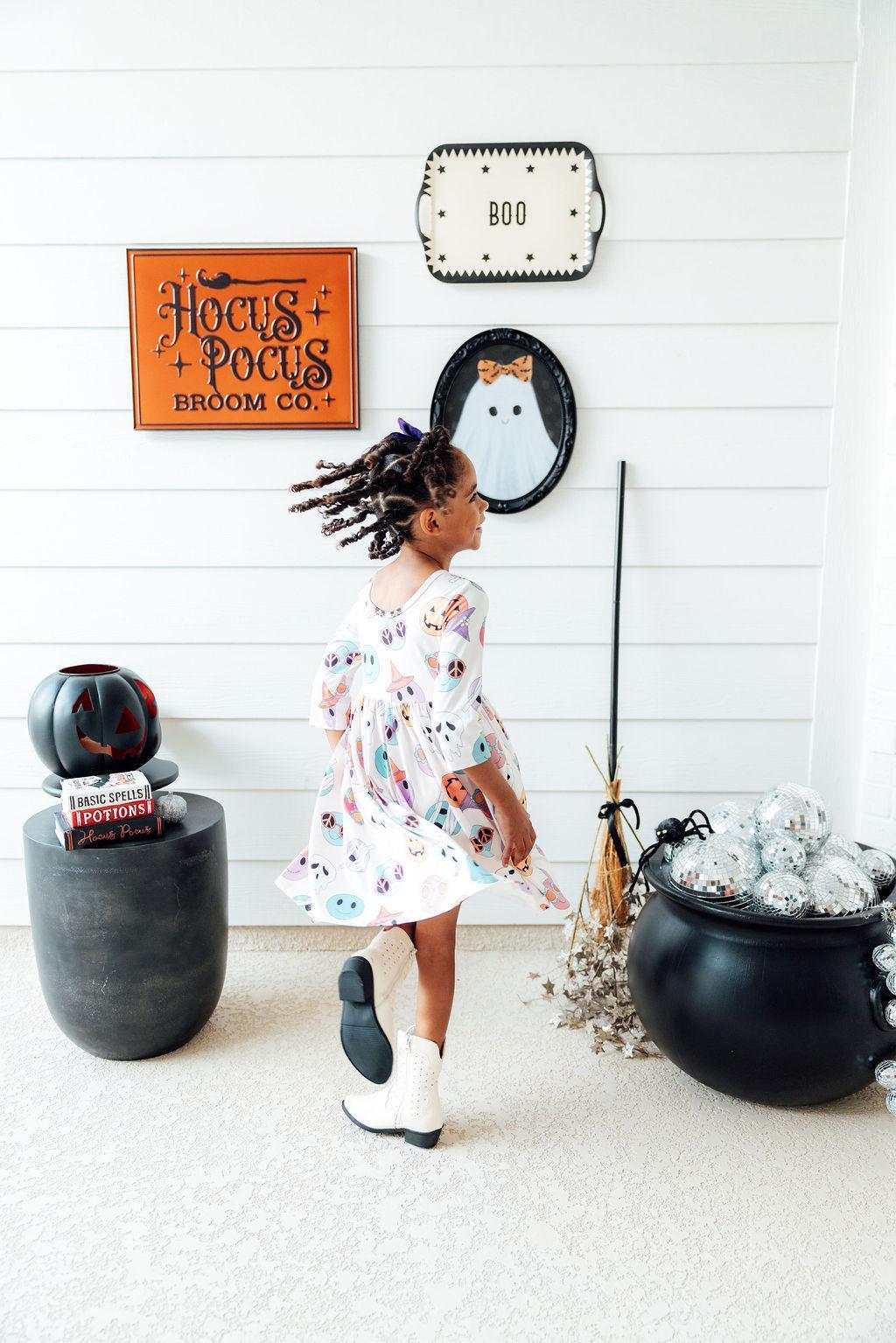 Mila & Rose ® SALE Monster Mash 3/4 Sleeve Pocket Twirl Dress — lifestyle context