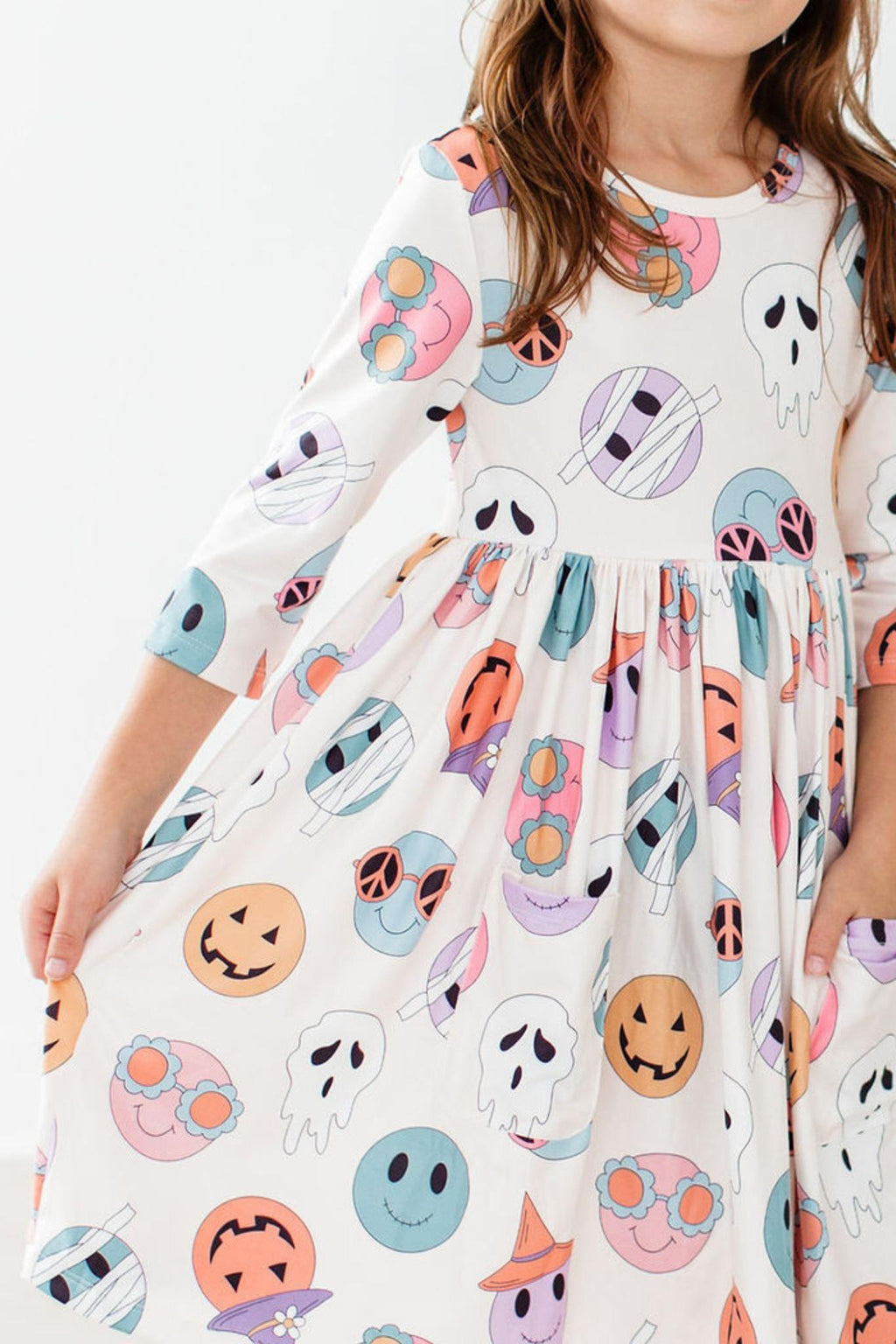 Mila & Rose ® SALE Monster Mash 3/4 Sleeve Pocket Twirl Dress — side view