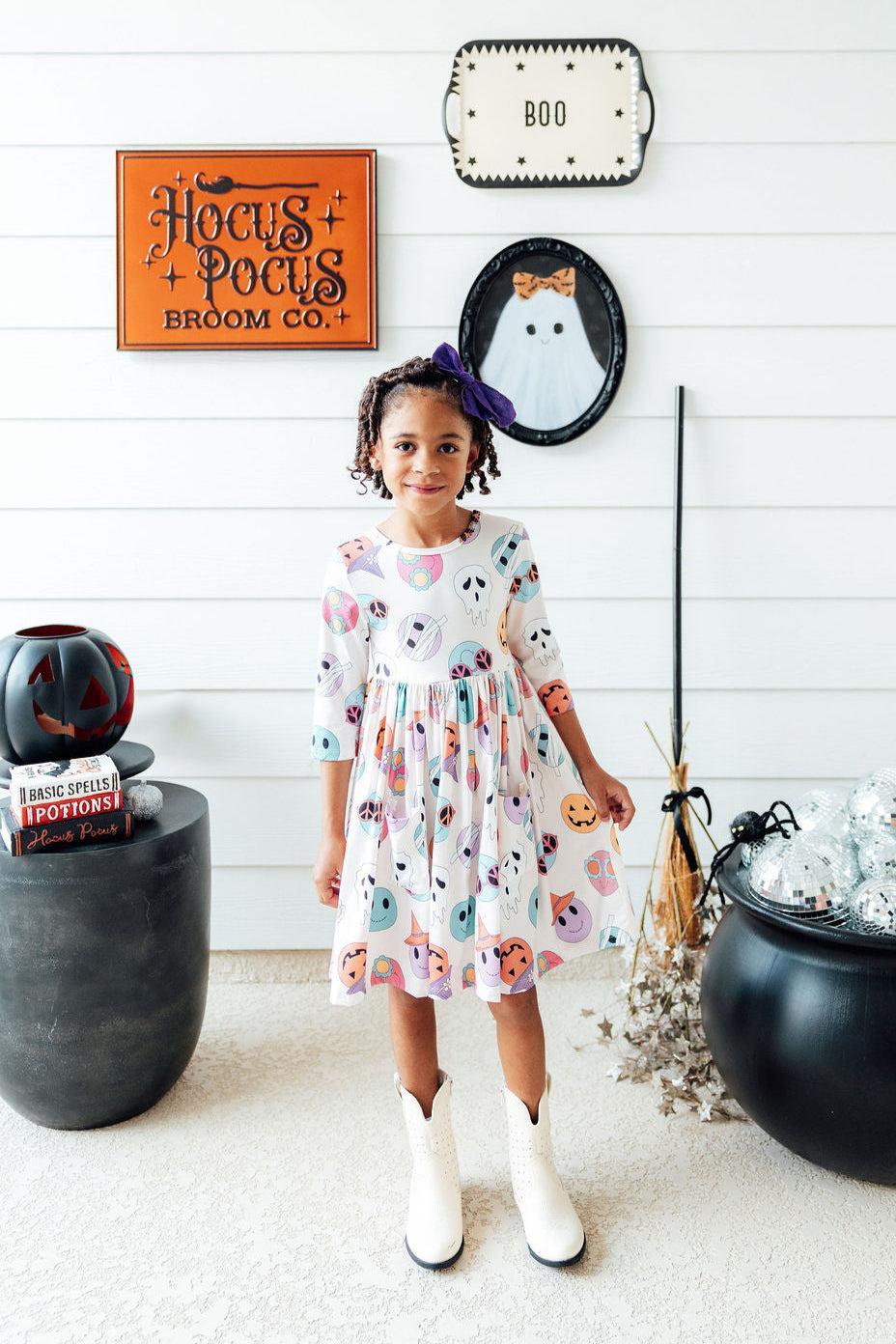Mila & Rose ® SALE Monster Mash 3/4 Sleeve Pocket Twirl Dress — main product shot