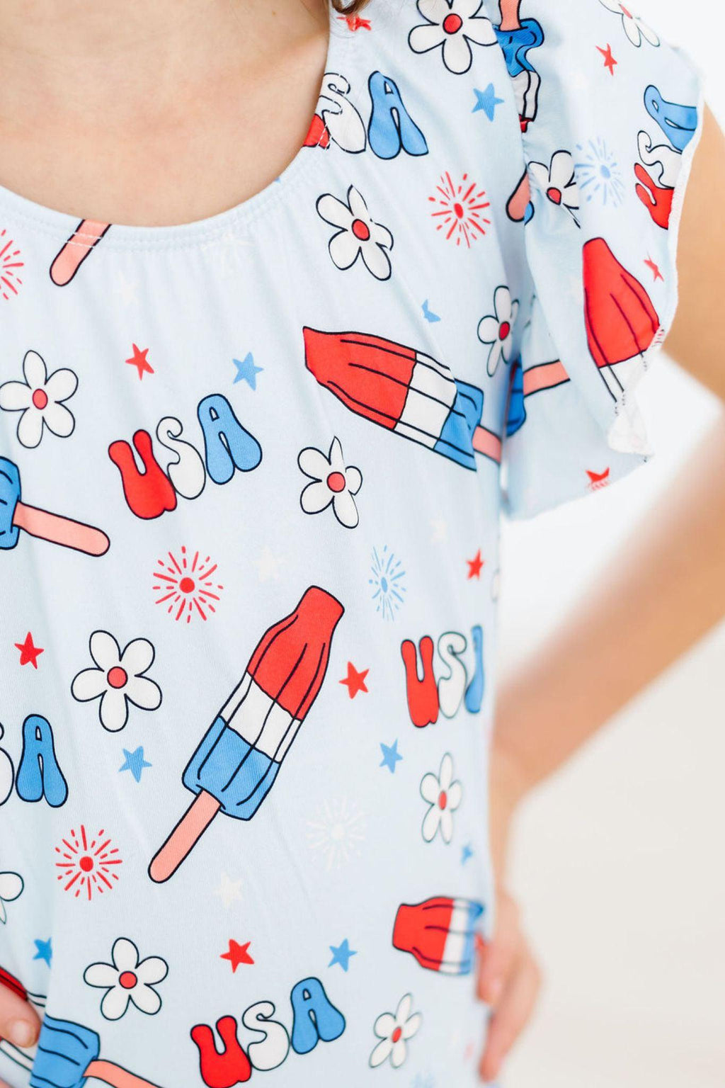Mila & Rose ® SALE Proudly Patriotic S/S Flutter Sleeve Leotard — back view