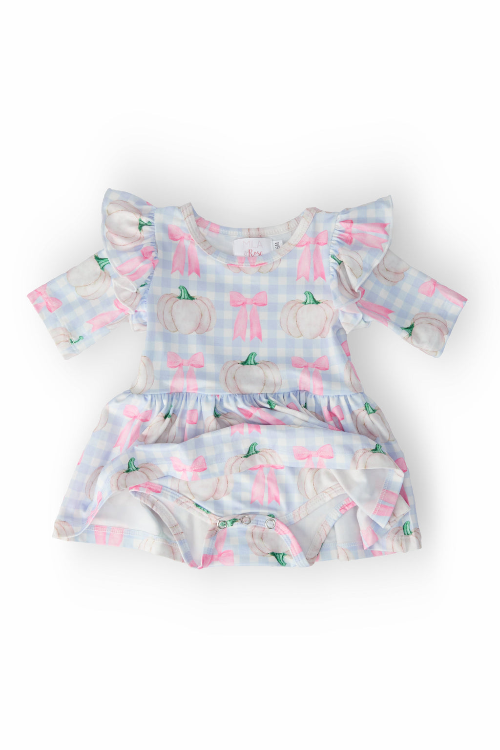 Mila & Rose ® SALE Pumpkin Picnic Twirl Flutter Bodysuit — lifestyle context