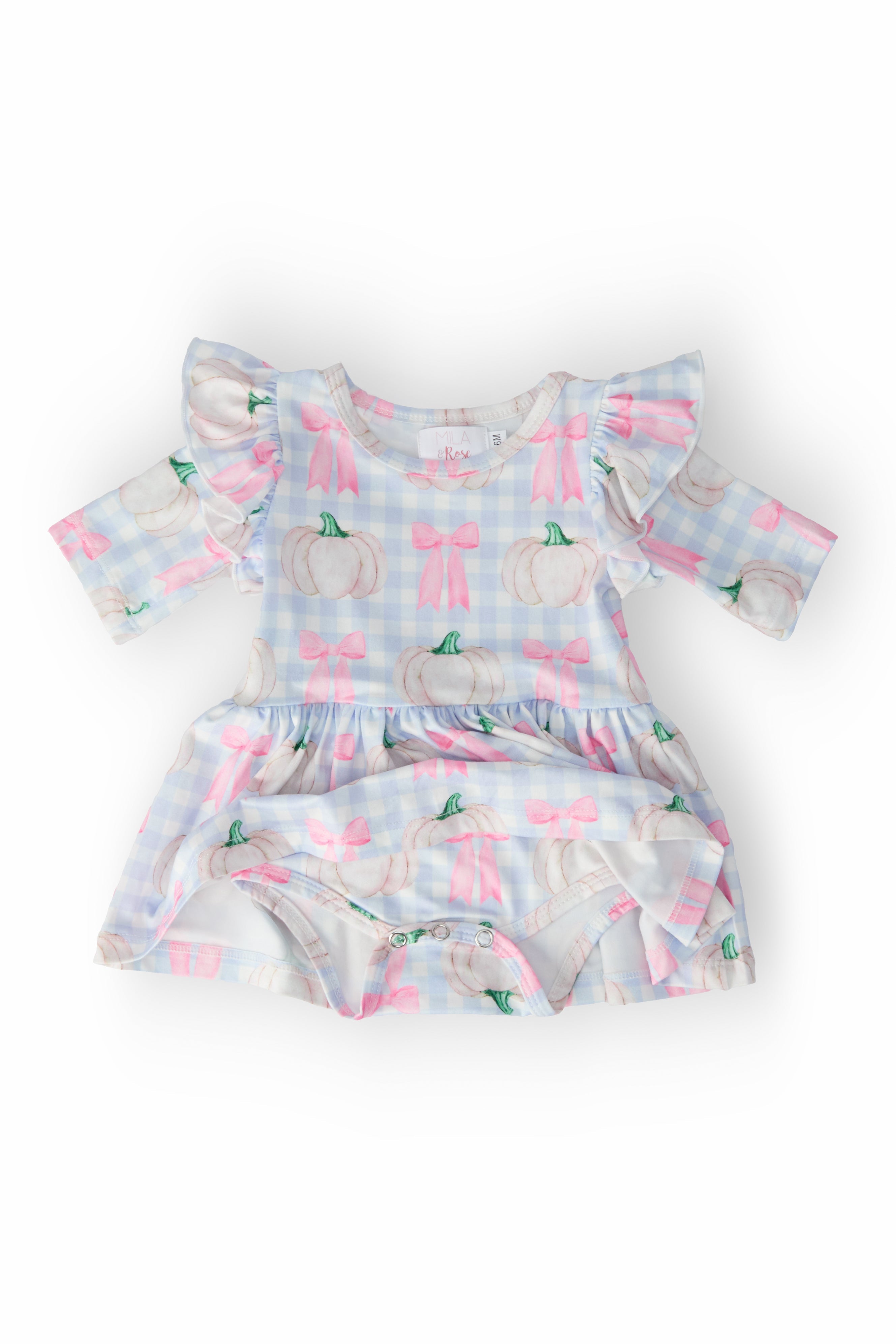 Mila & Rose ® SALE Pumpkin Picnic Twirl Flutter Bodysuit — lifestyle context