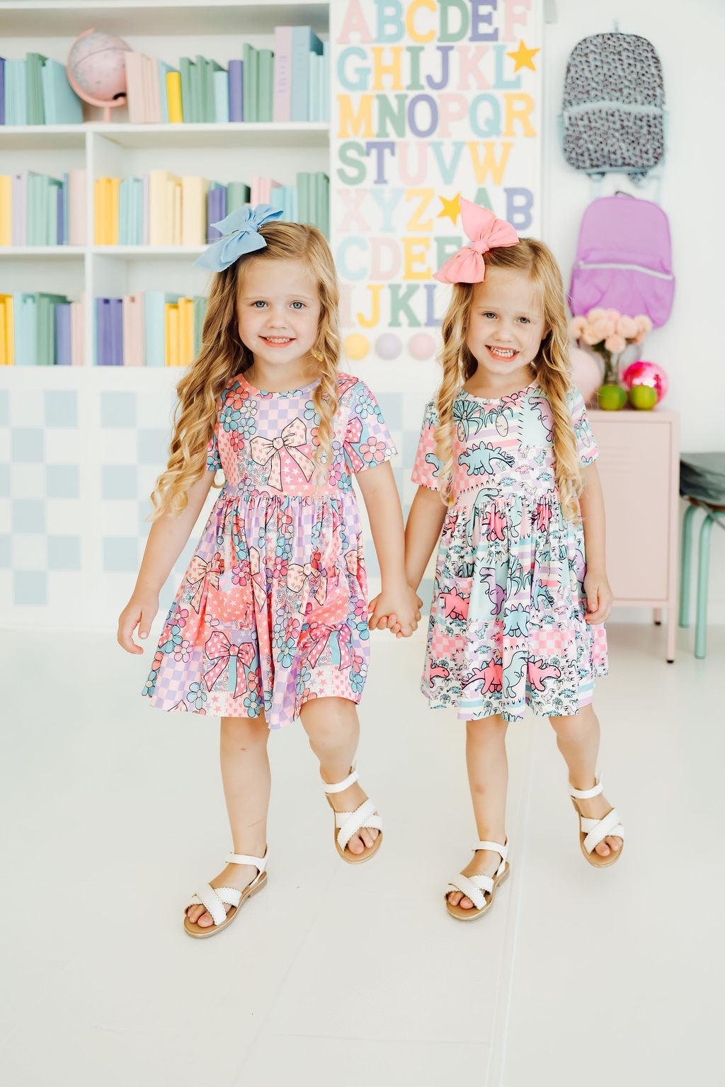 Mila & Rose ® Patchwork Princess S/S Pocket Twirl Dress — detail close-up