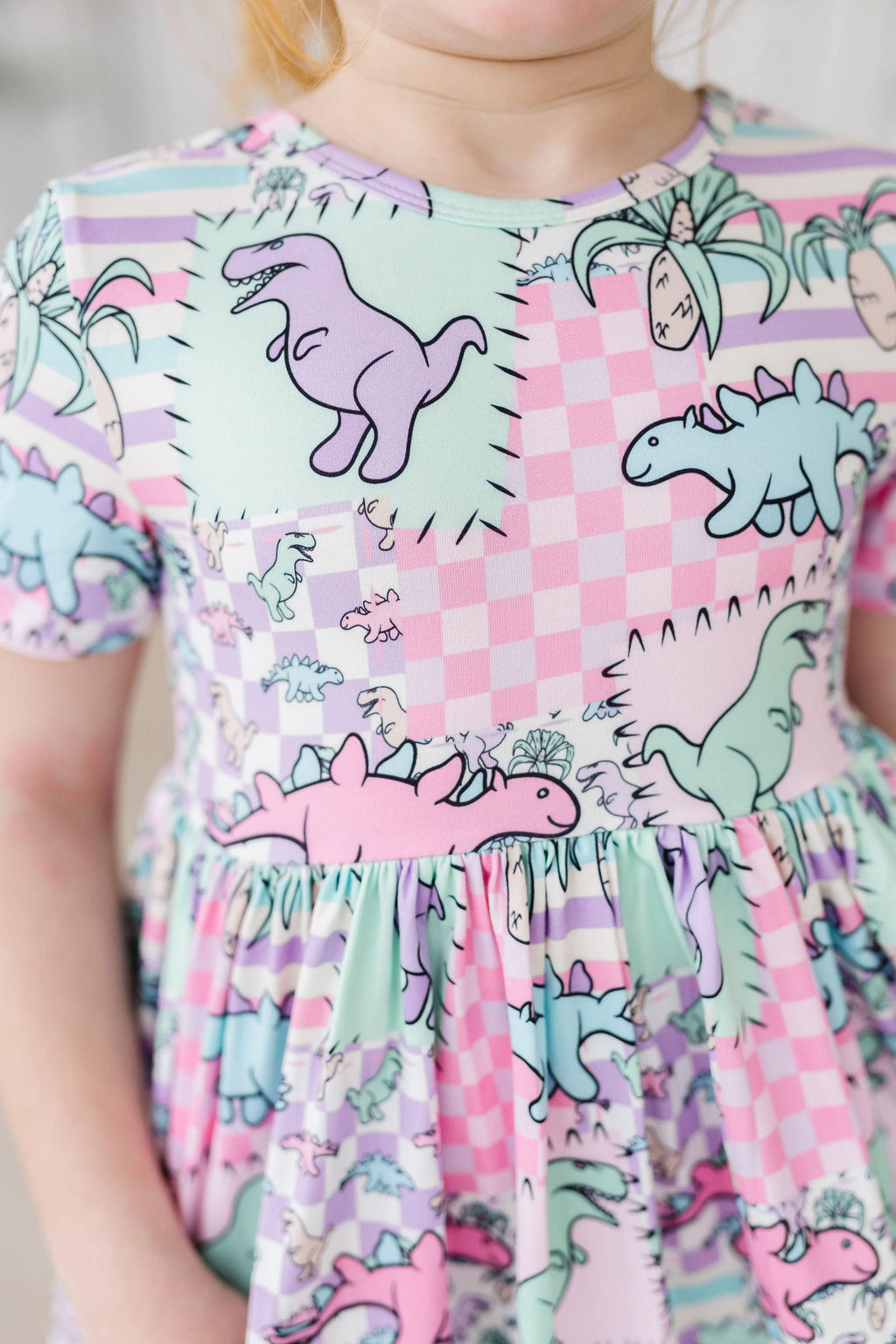 Mila & Rose ® SALE Quilted Dinos S/S Pocket Twirl Dress — lifestyle context
