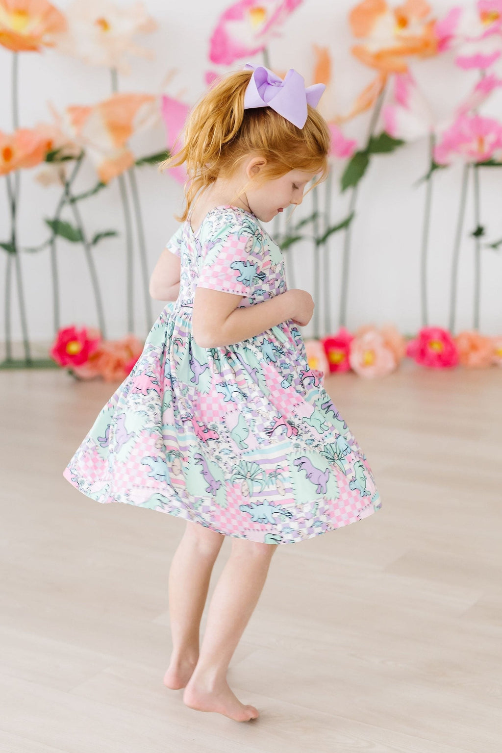Mila & Rose ® SALE Quilted Dinos S/S Pocket Twirl Dress — back view