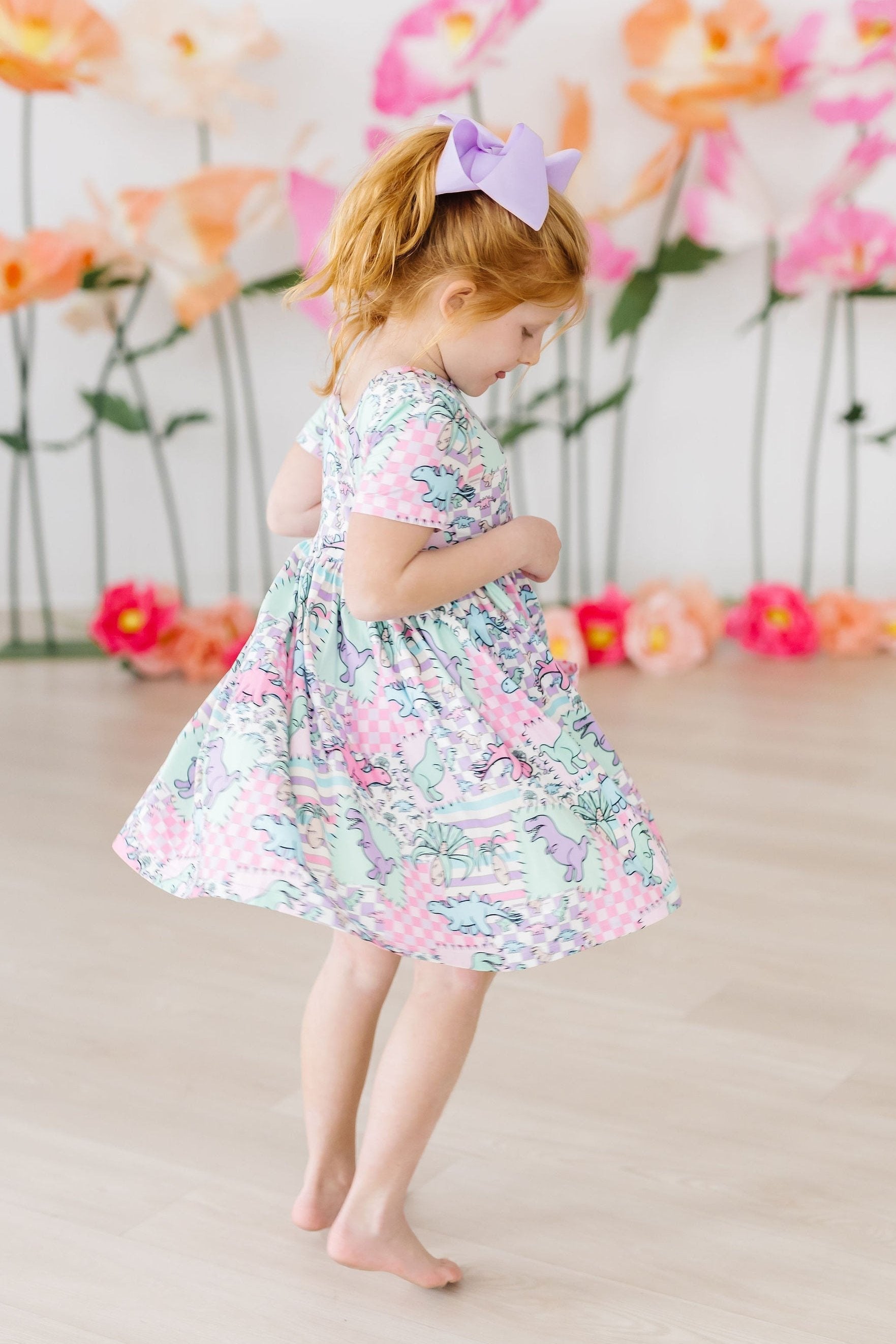 Mila & Rose ® SALE Quilted Dinos S/S Pocket Twirl Dress — back view