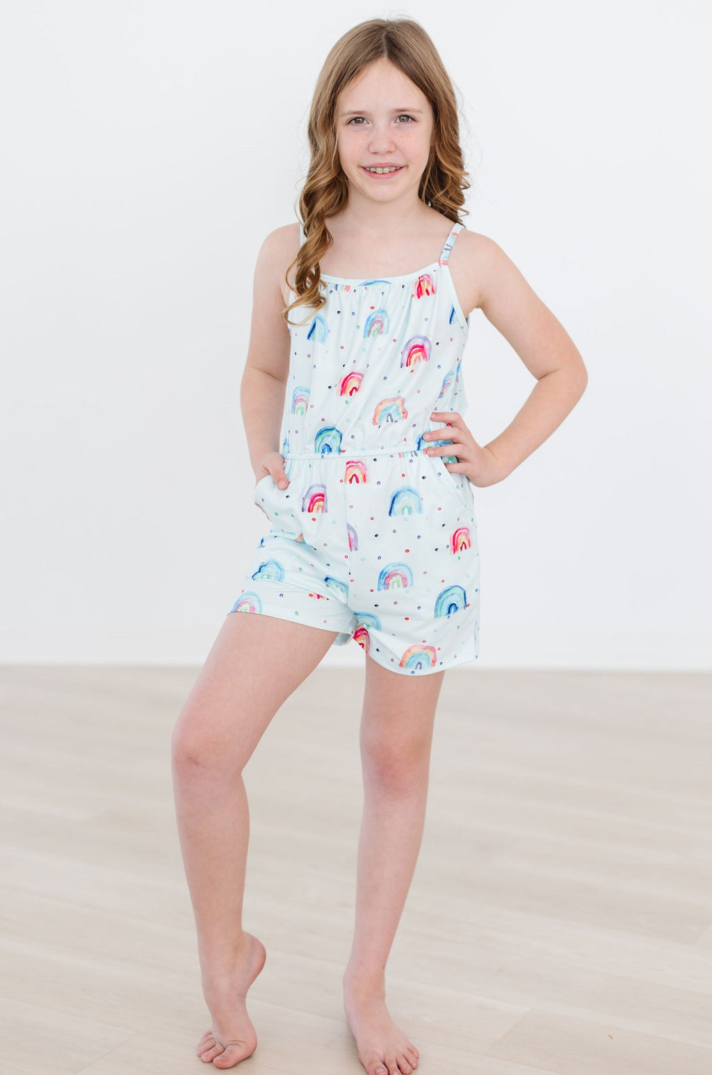 Mila & Rose ® SALE Rainbow Grooves Strappy Play Romper — detail close-up