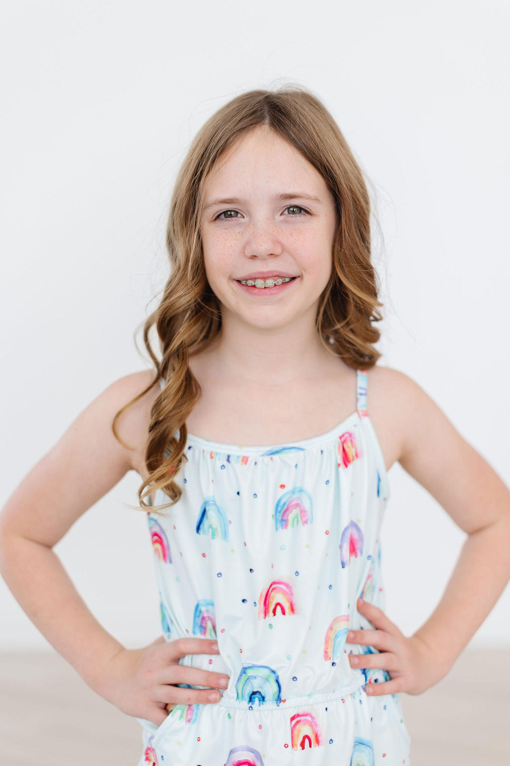 Mila & Rose ® SALE Rainbow Grooves Strappy Play Romper — side view