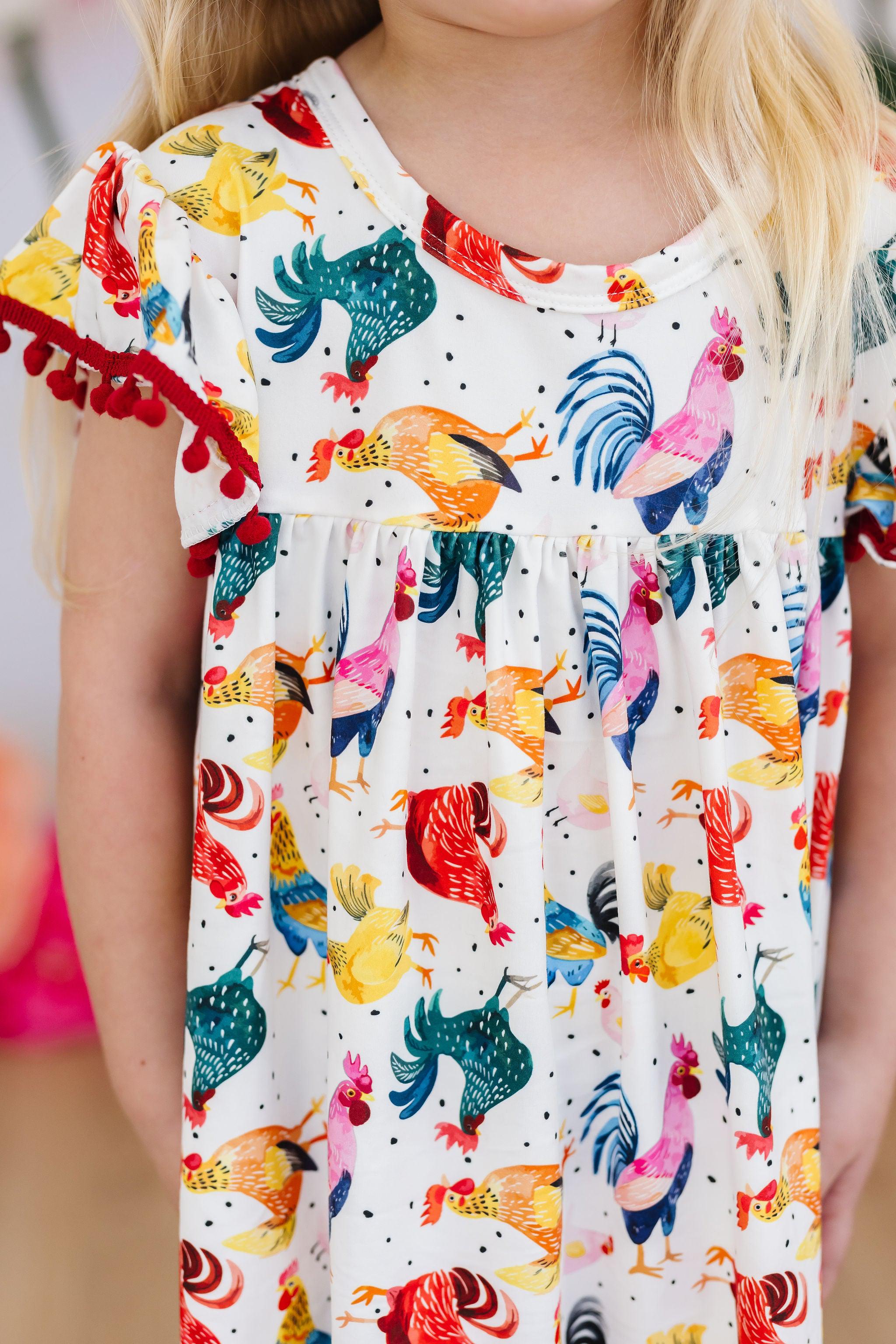 Mila & Rose ® Rooster Pom Pom Dress — back view