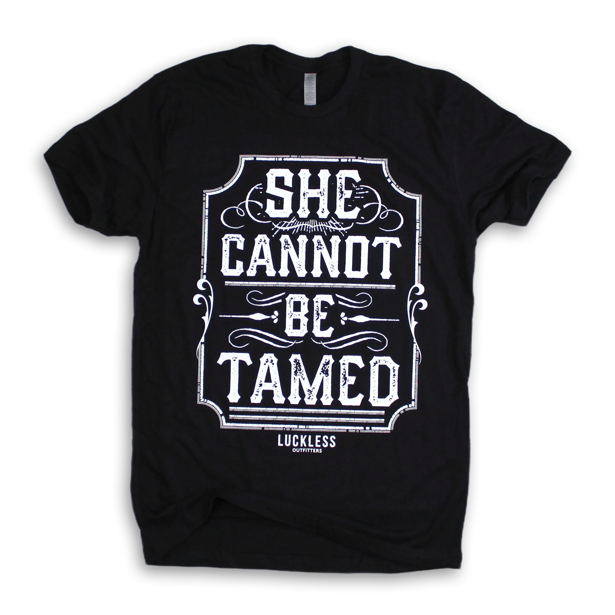 Luckless Outfitters She Cannot Be Tamed Tee — main product shot
