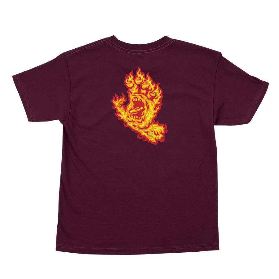 Santa Cruz Flame Hand Short Sleeve Youth T-Shirt - Burgundy by Skates USA