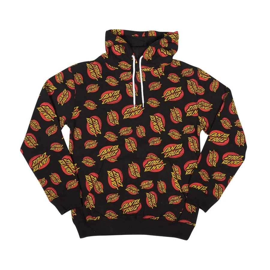 Santa Cruz Oval Dot Repeat Pullover Hooded Mens Sweatshirt - Black by Skates USA