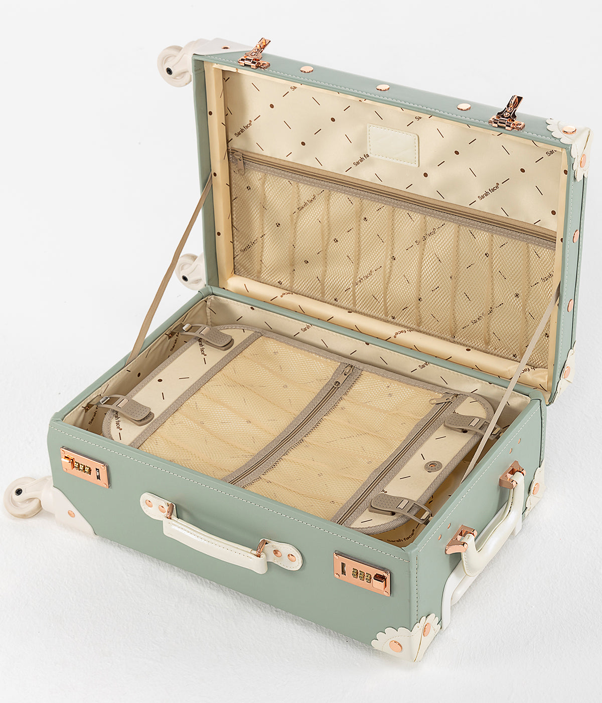 SarahFace Spinner Suitcase - Embroidery Green