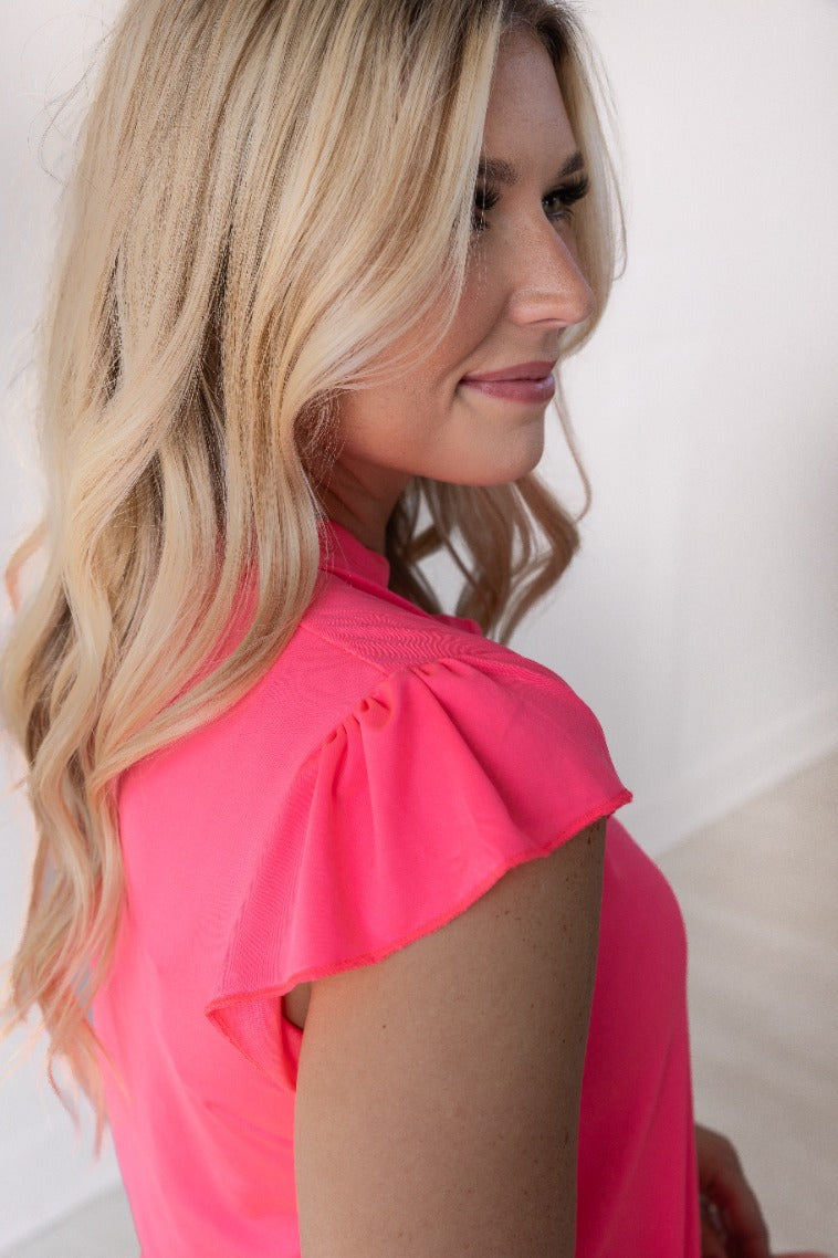Grace+Emma The Nicole V-Neck Top, Neon Pink — alternative angle