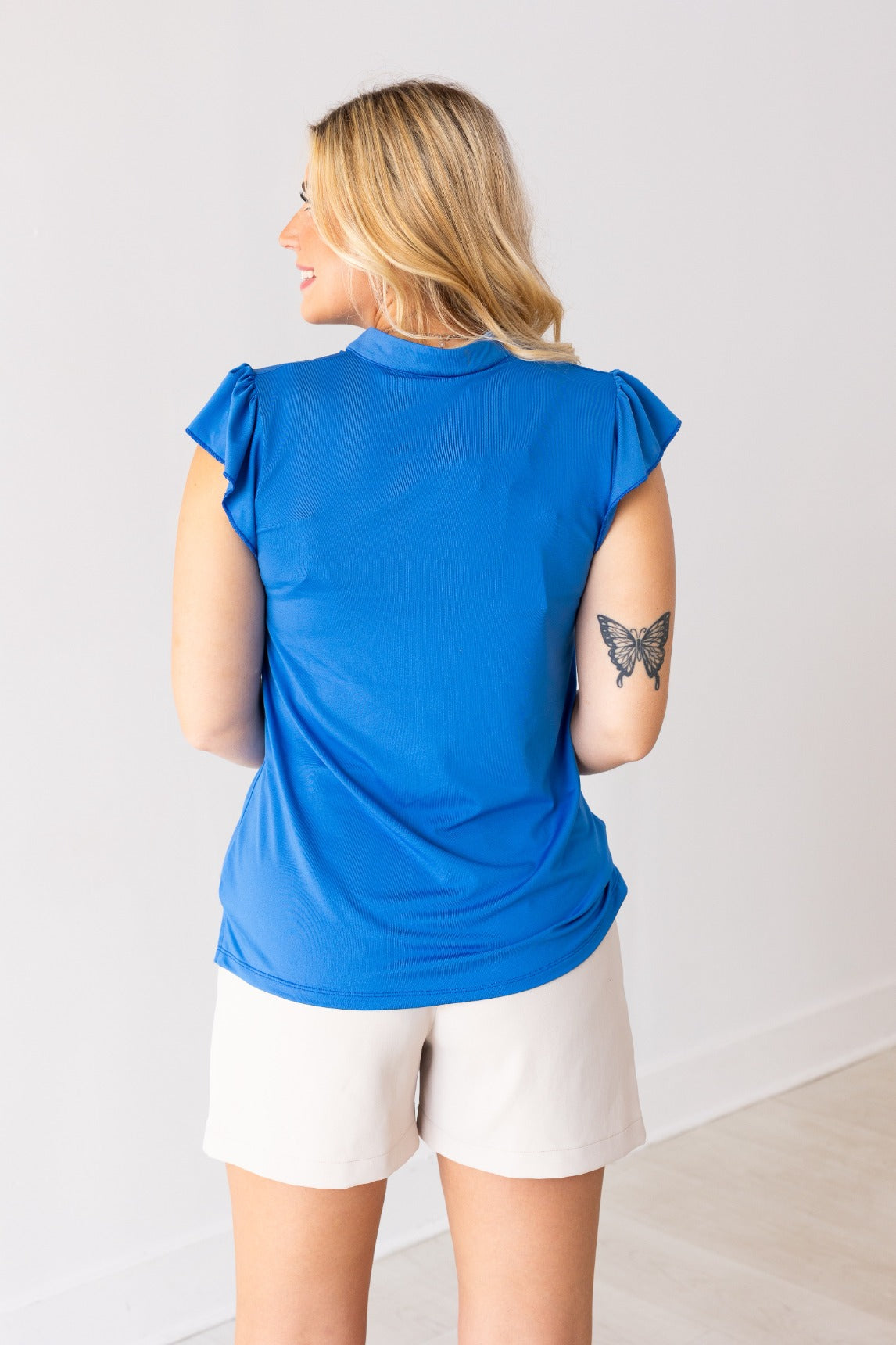 Grace+Emma The Nicole V-Neck Top, Blue — feature highlight