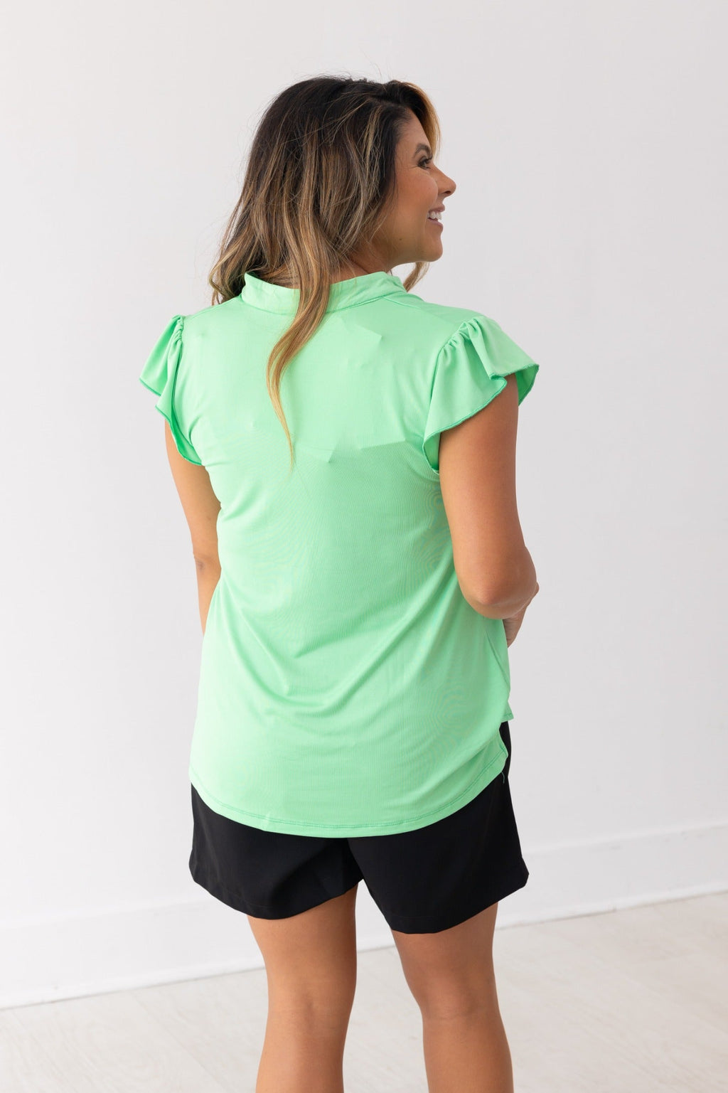 Grace+Emma The Nicole V-Neck Top, Lime Green — side view