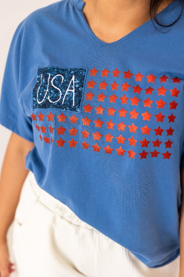 Grace+Emma USA Flag Glitter Stars Top — packaging