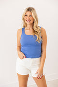 Grace+Emma Bella Square Neck Rib Knit Tank Top, Blue — side view