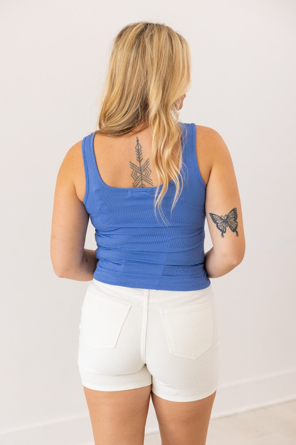 Grace+Emma Bella Square Neck Rib Knit Tank Top, Blue — size reference