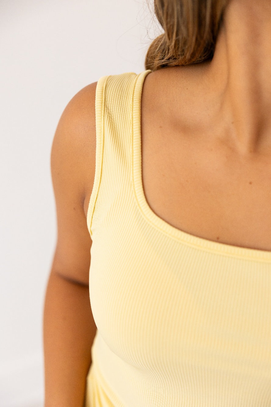 Grace+Emma Bella Square Neck Rib Knit Tank Top, Yellow — back view