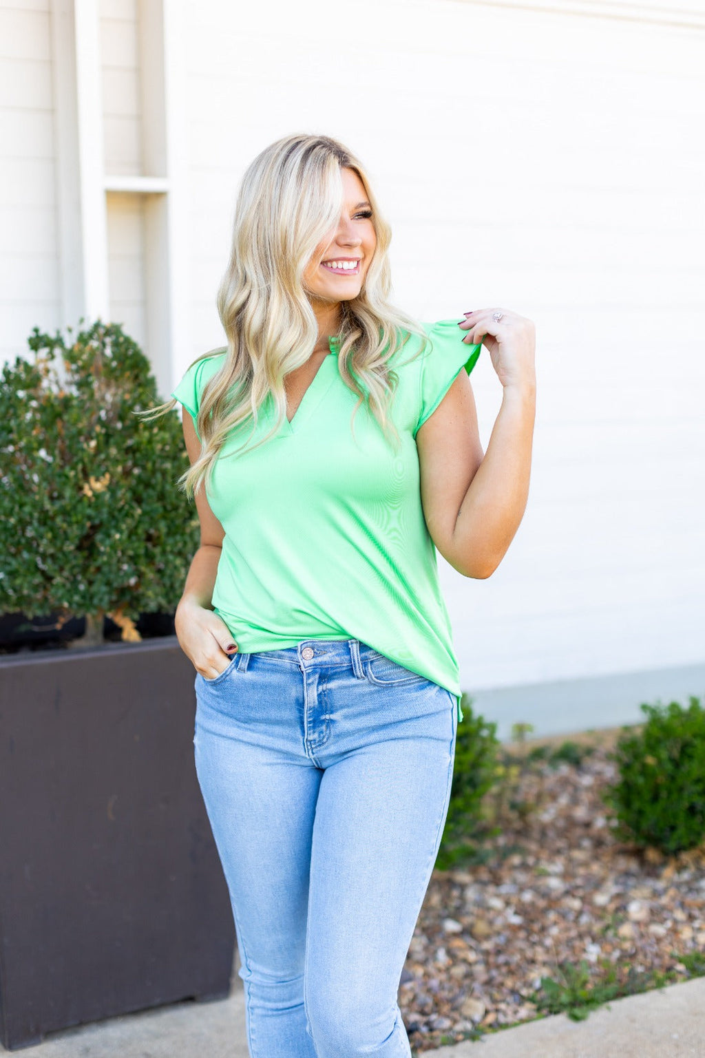 Grace+Emma The Nicole V-Neck Top, Lime Green — packaging