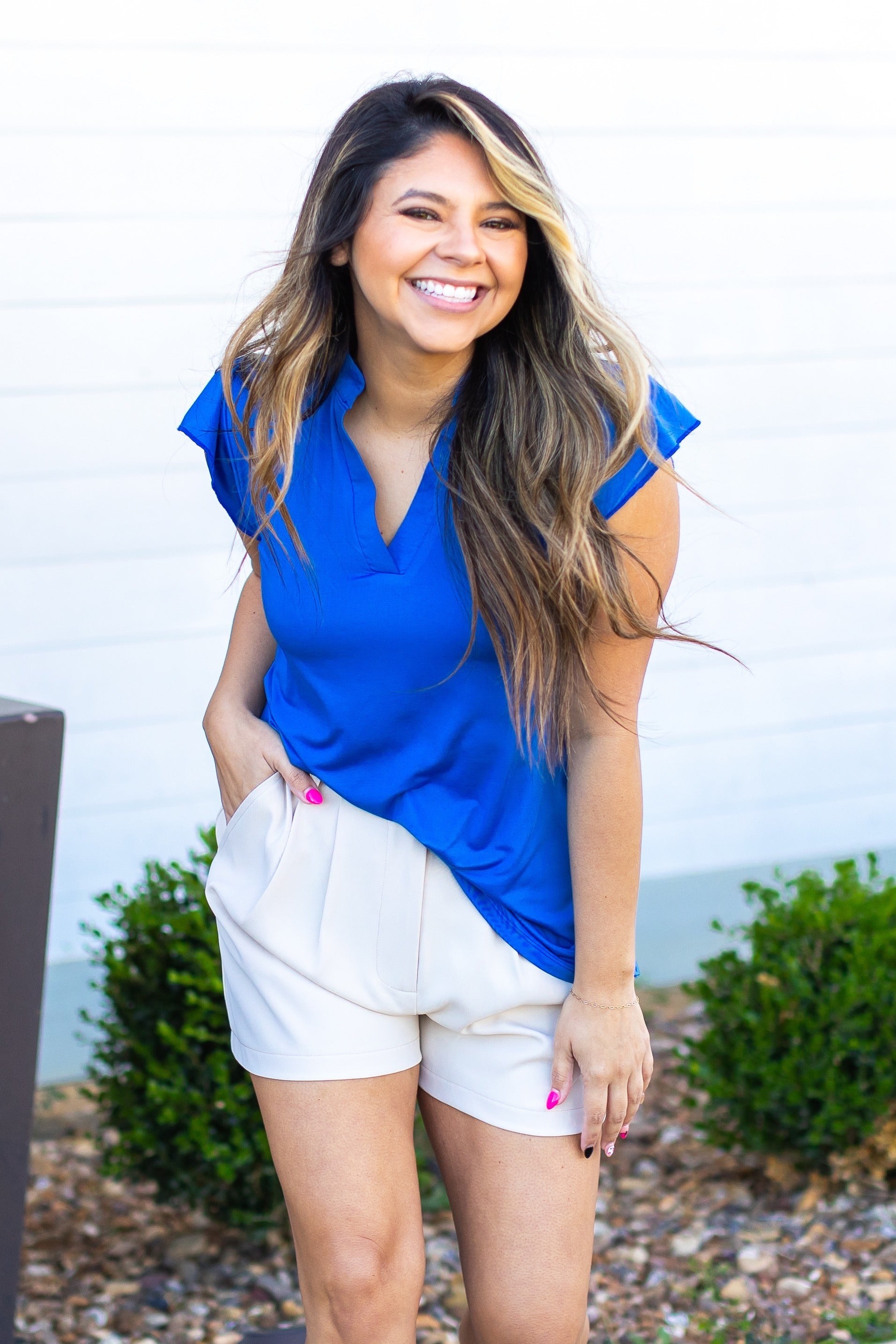 Grace+Emma The Nicole V-Neck Top, Blue — side view
