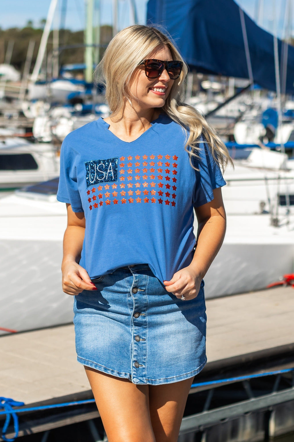 Grace+Emma USA Flag Glitter Stars Top — color detail