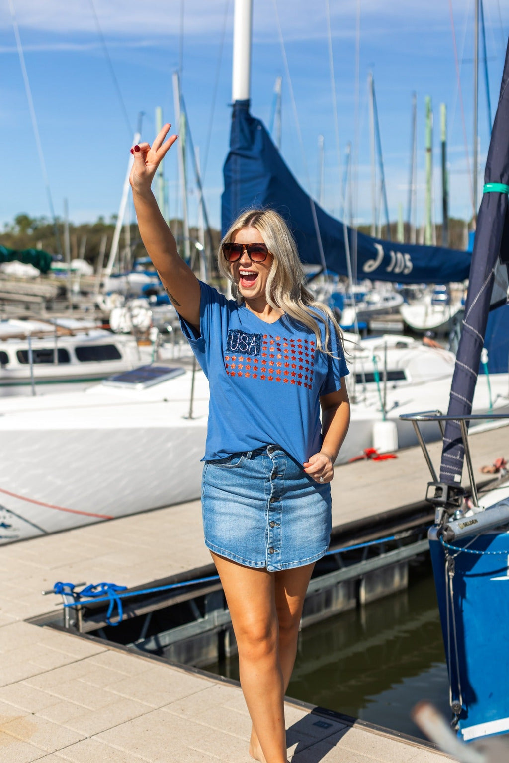 Grace+Emma USA Flag Glitter Stars Top — lifestyle context
