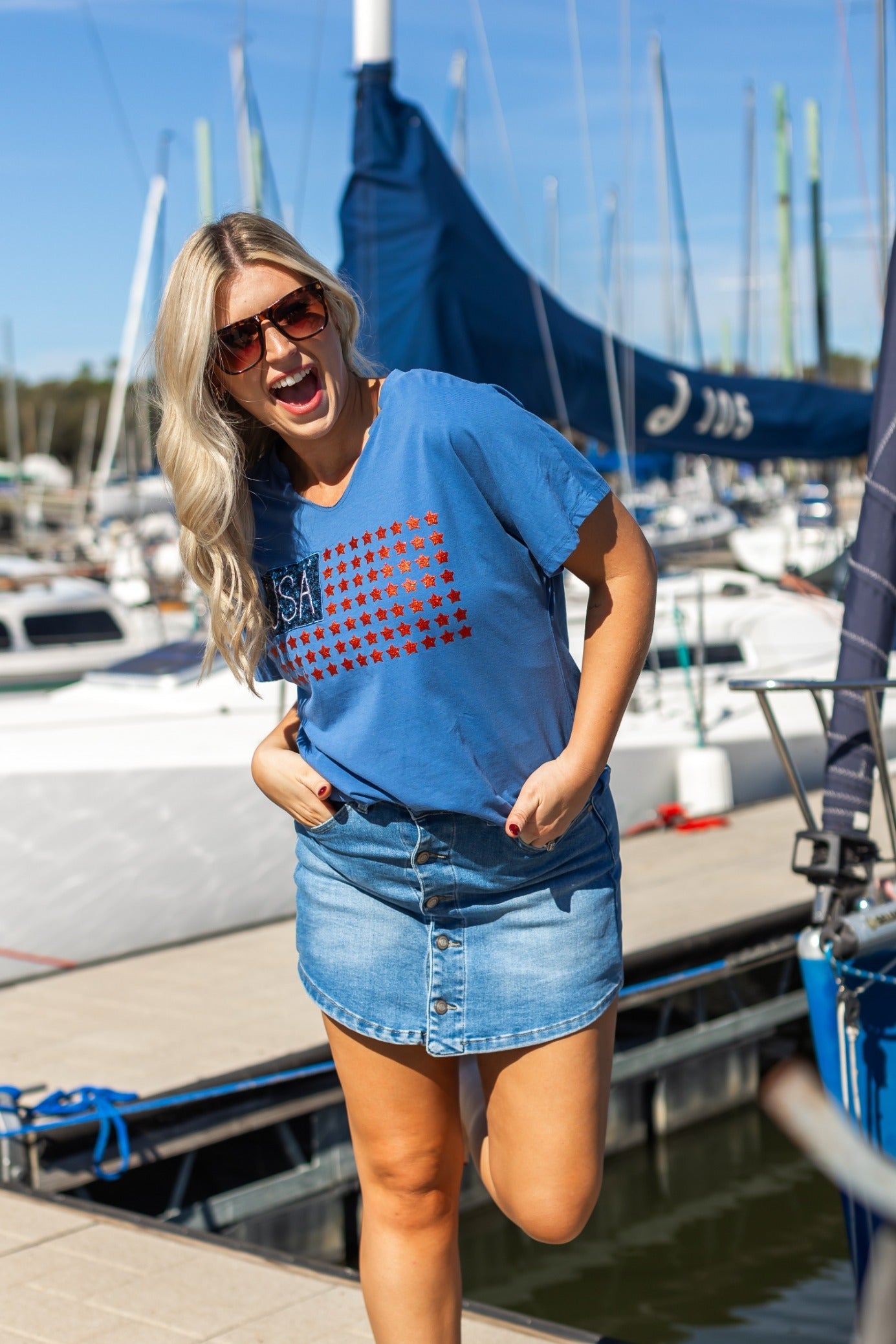 Grace+Emma USA Flag Glitter Stars Top — side view