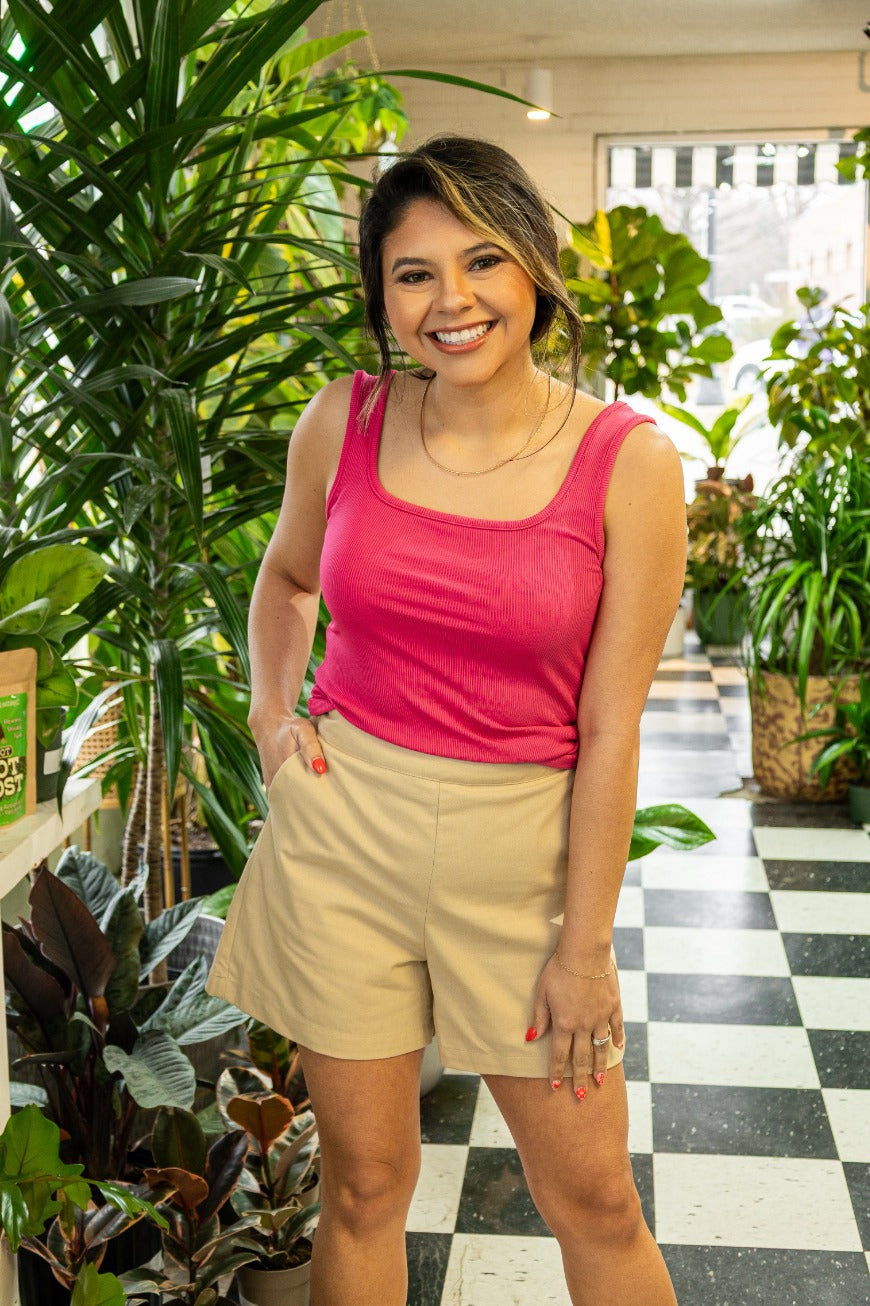 Grace+Emma Bella Square Neck Rib Knit Tank Top, Pink — comparison shot