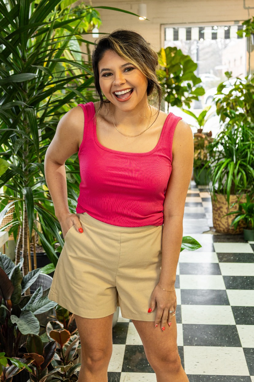 Grace+Emma Bella Square Neck Rib Knit Tank Top, Pink — fabric or material detail