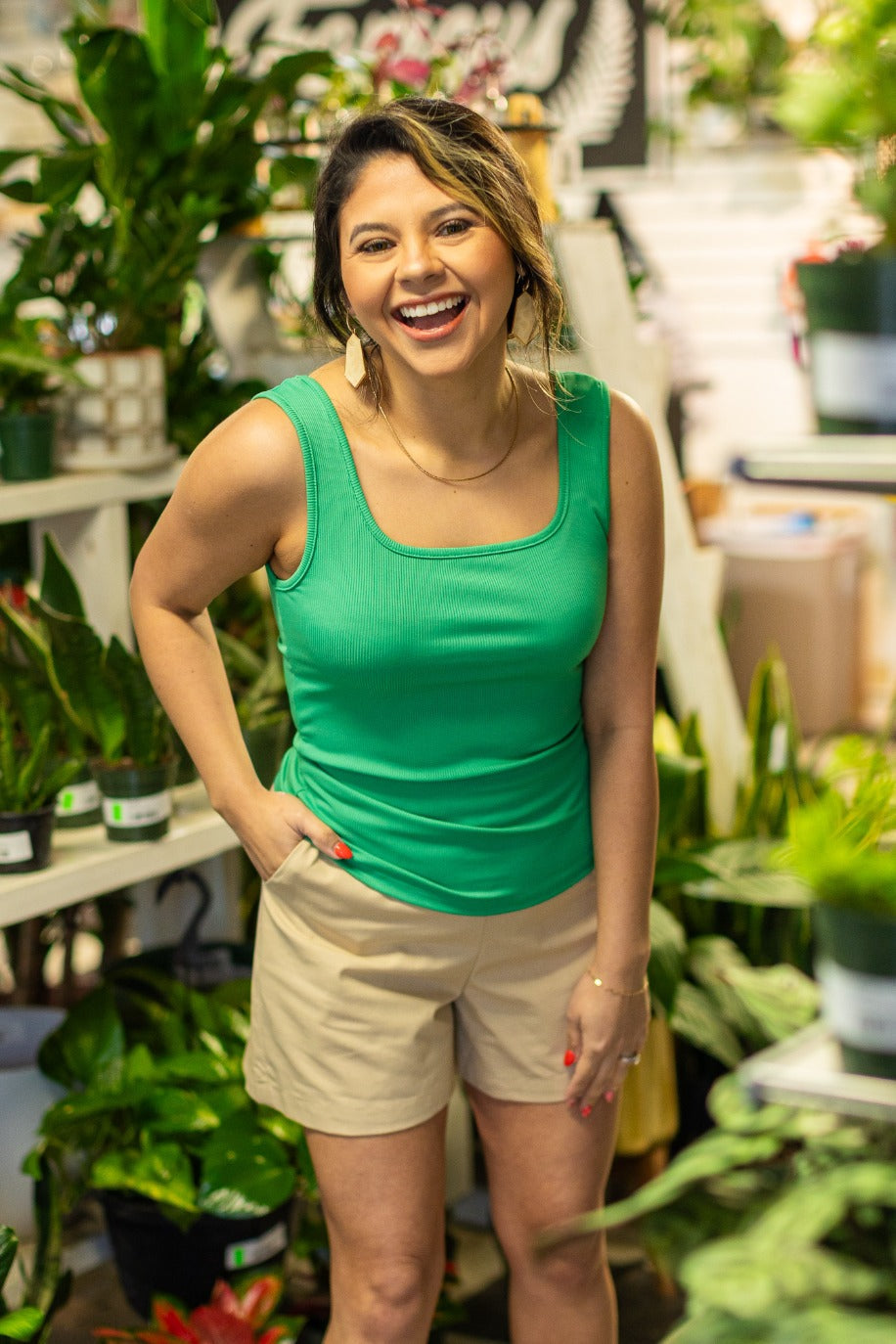 Grace+Emma Grace+Emma Bella Square Neck Rib Knit Tank Top, Green — color detail