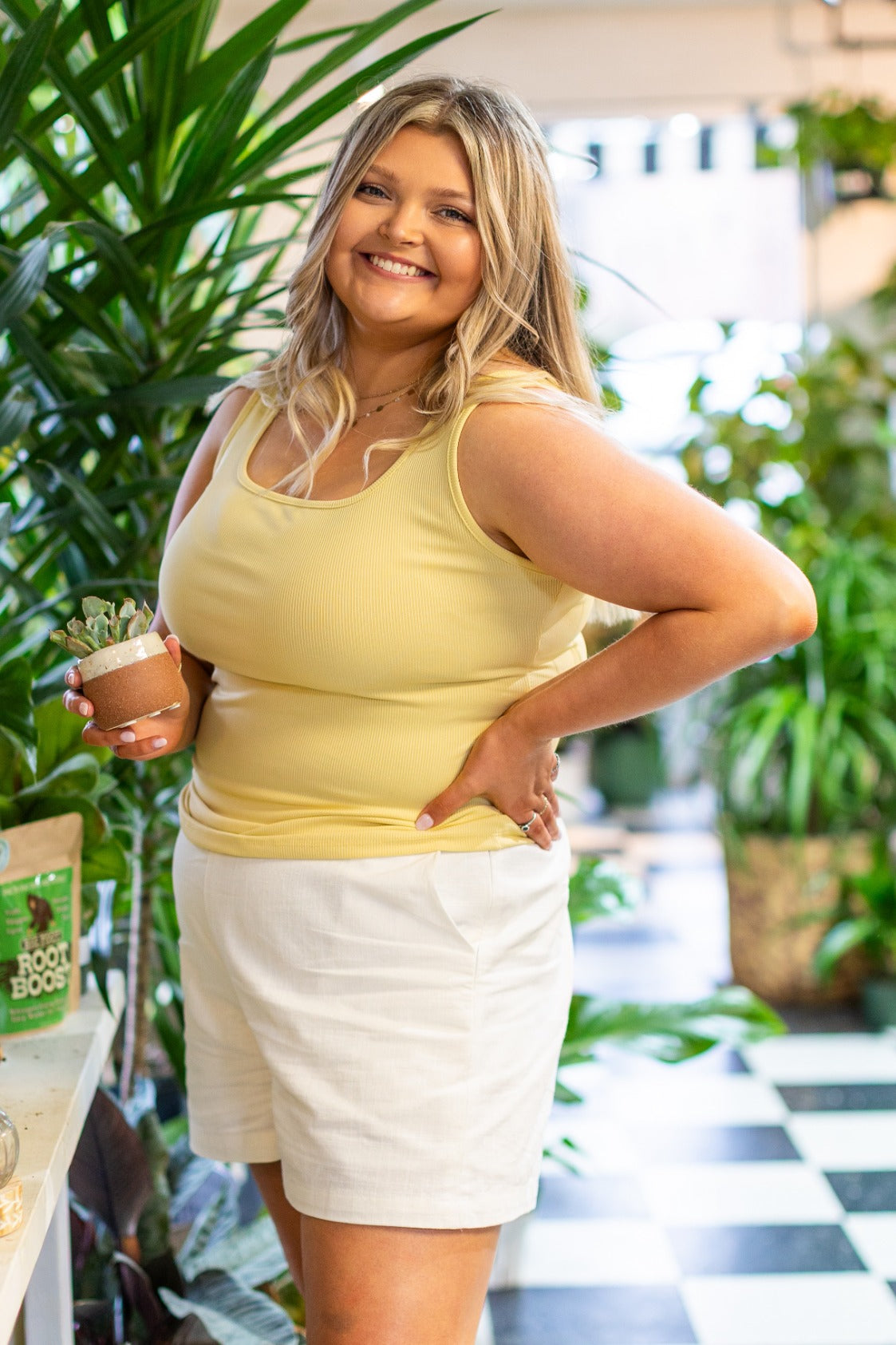 Grace+Emma Bella Square Neck Rib Knit Tank Top, Yellow — main product shot
