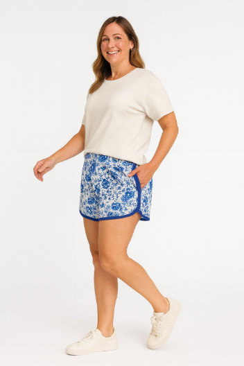Grace+Emma Go-Getter Shorts, Blue Floral — lifestyle context