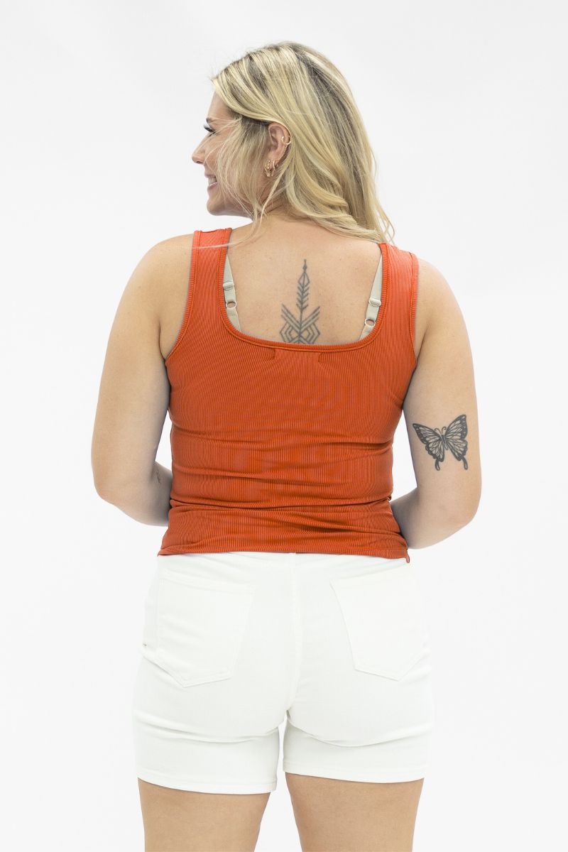 Grace+Emma Bella Square Neck Rib Knit Tank Top, Orange — back view