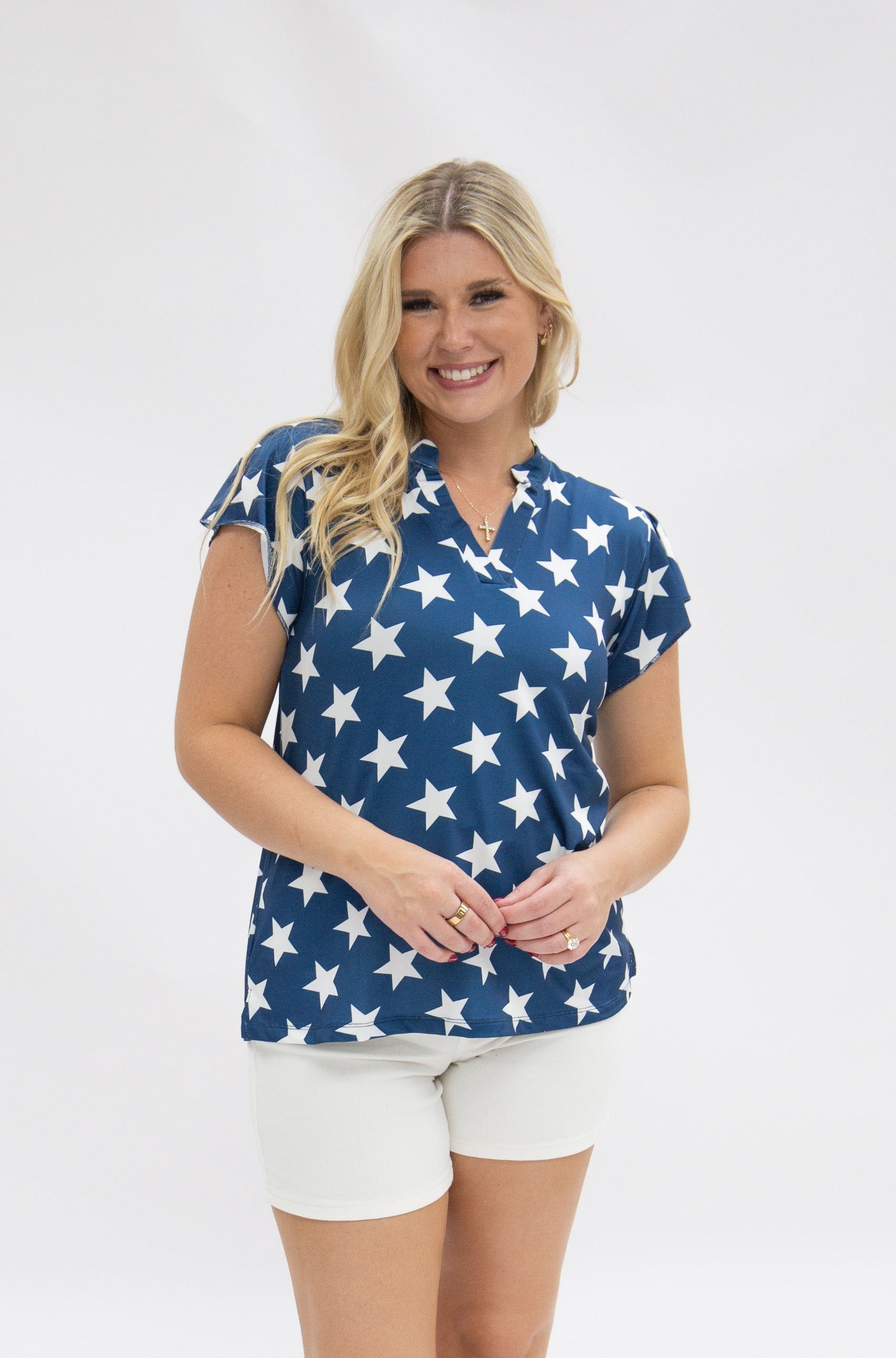 Grace+Emma The Nicole V-Neck Top, Stars — lifestyle context
