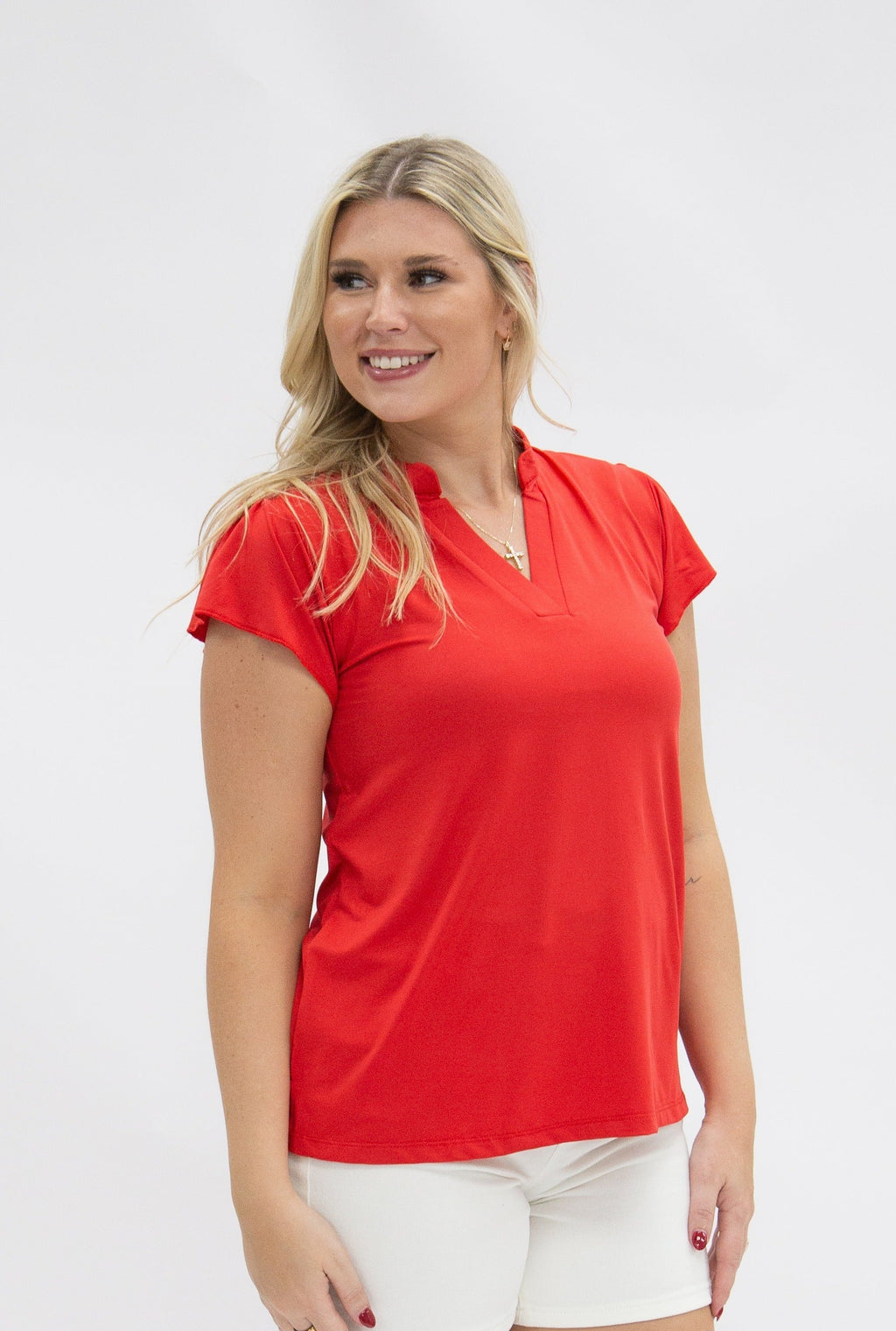 Grace+Emma The Nicole V-Neck Top, Red — lifestyle context
