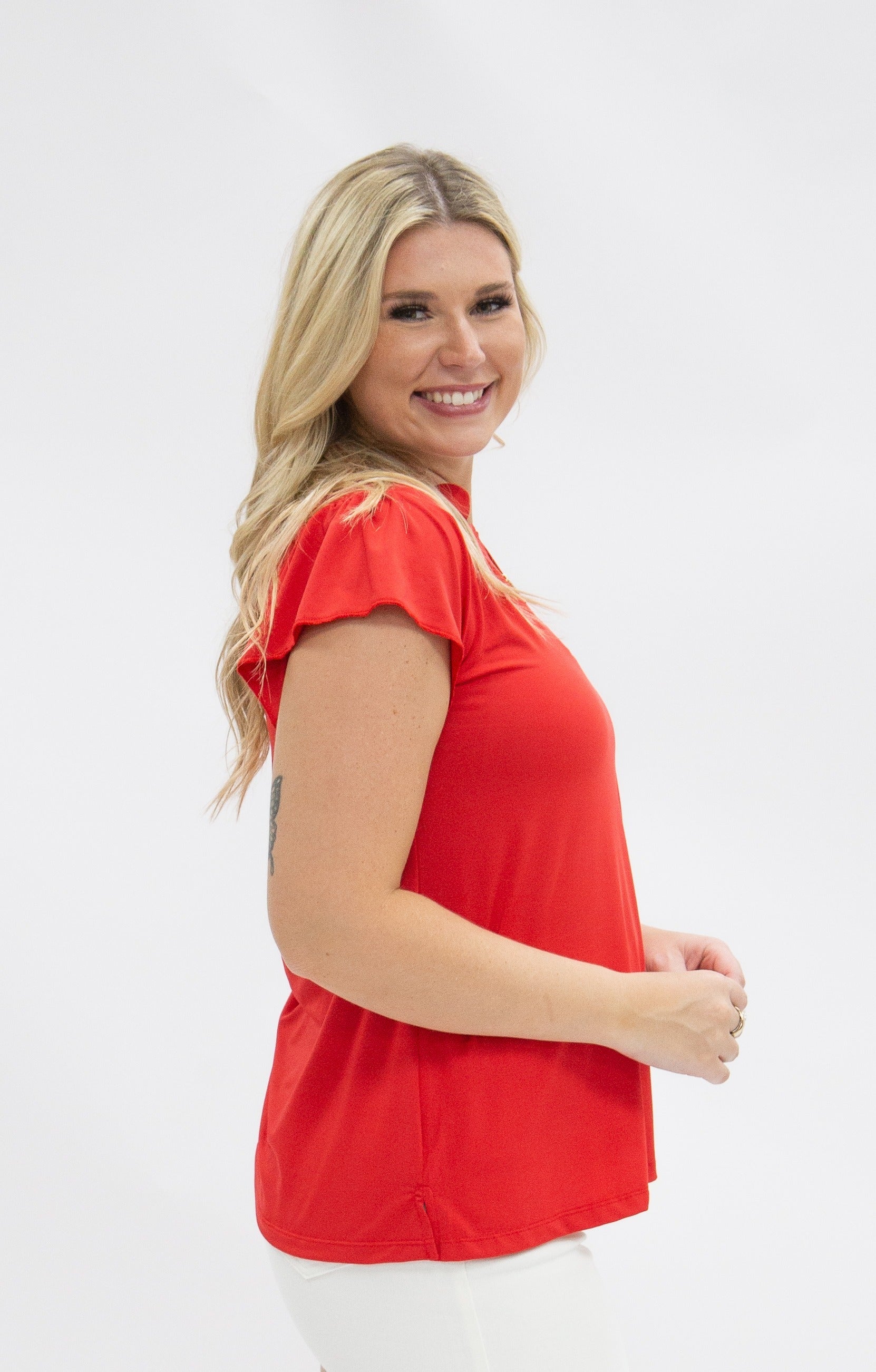 Grace+Emma The Nicole V-Neck Top, Red — back view