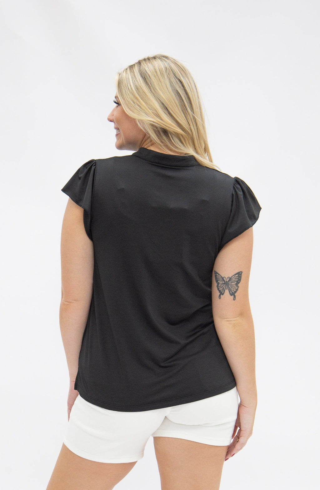 Grace+Emma The Nicole V-Neck Top, Black — back view