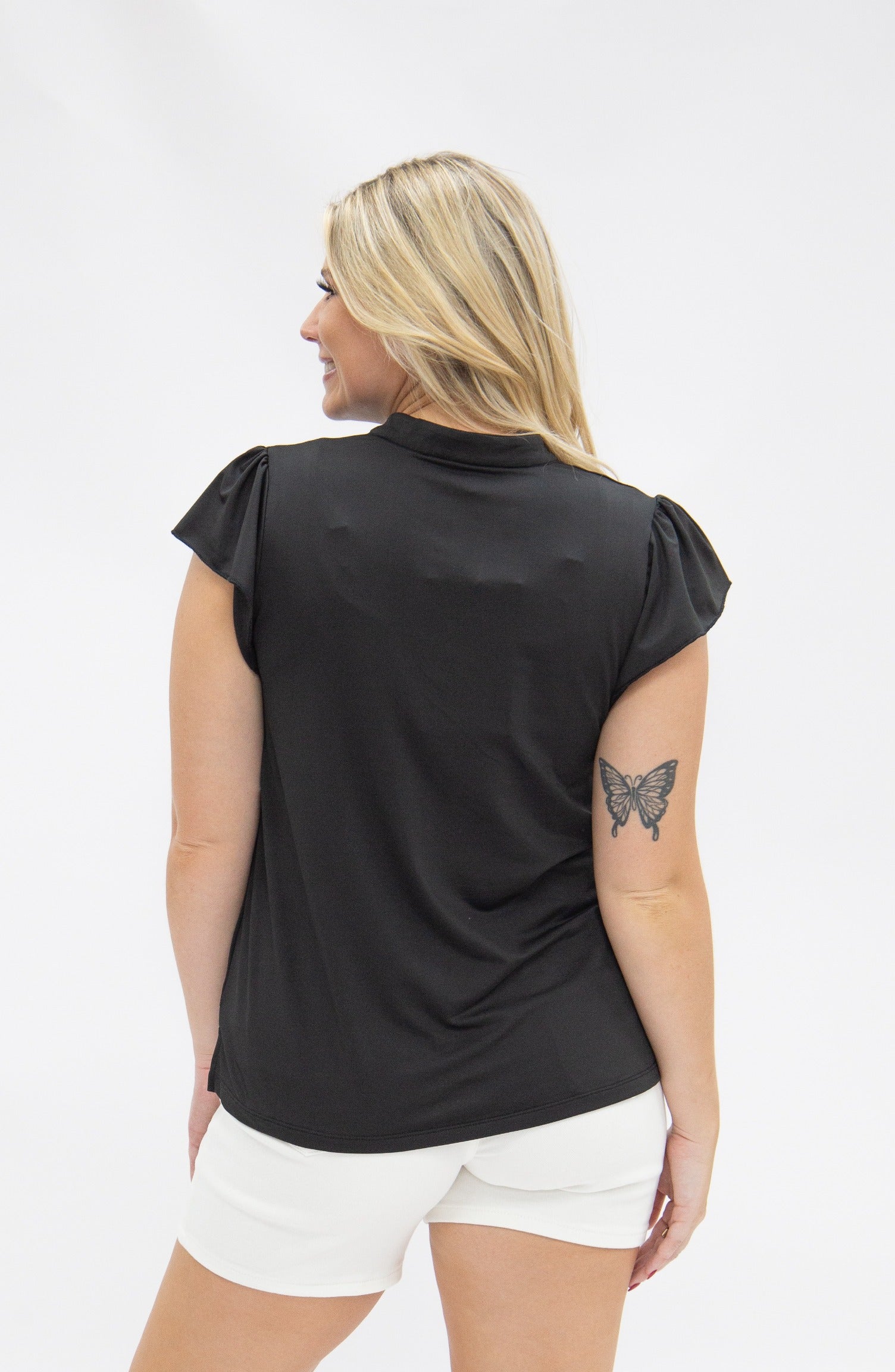 Grace+Emma The Nicole V-Neck Top, Black — back view