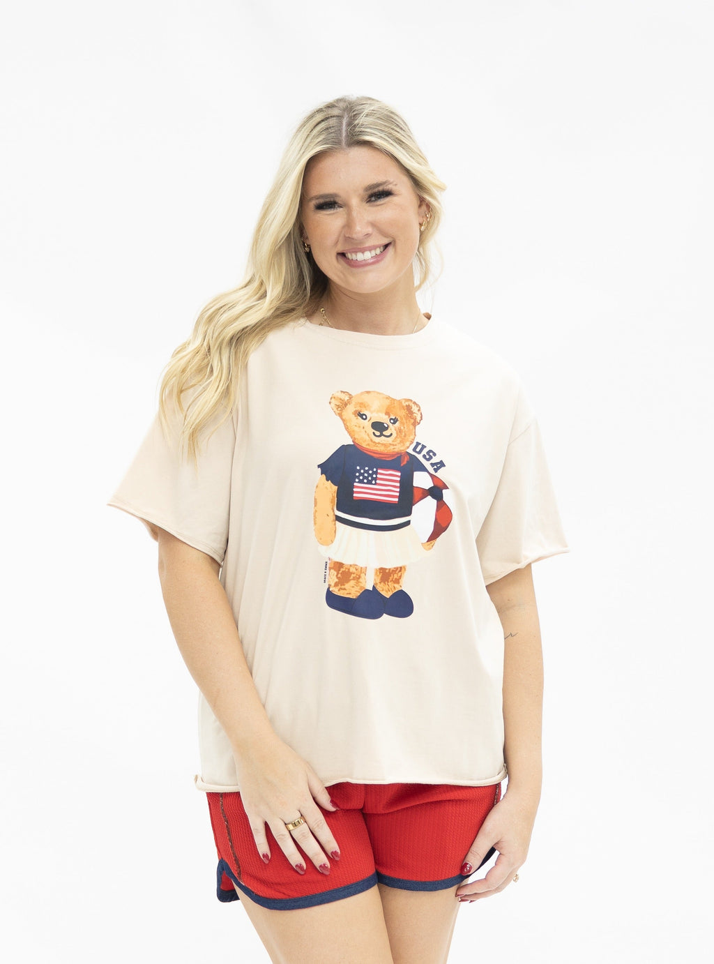 Grace+Emma USA Teddy on Beige Boxy Tee — side view