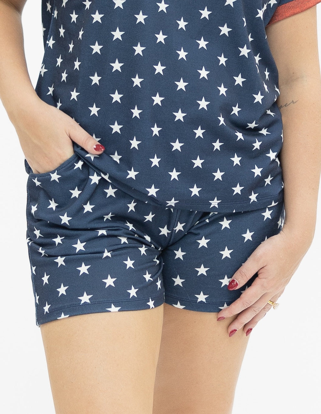 Grace+Emma Blue and White Star Shorts — lifestyle context