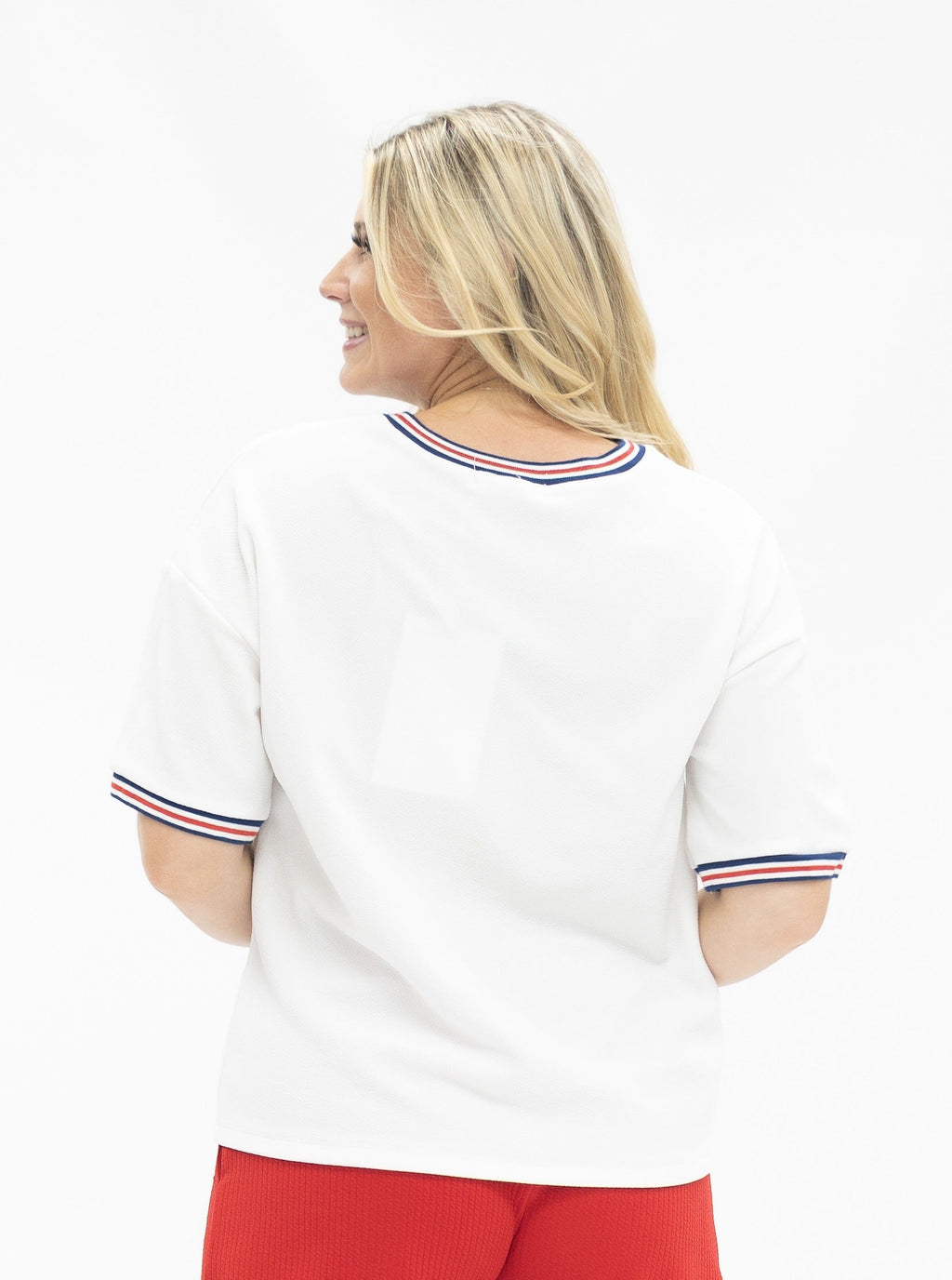 Grace+Emma Sequin Americana Elements on V-Neck Top — in-use photo