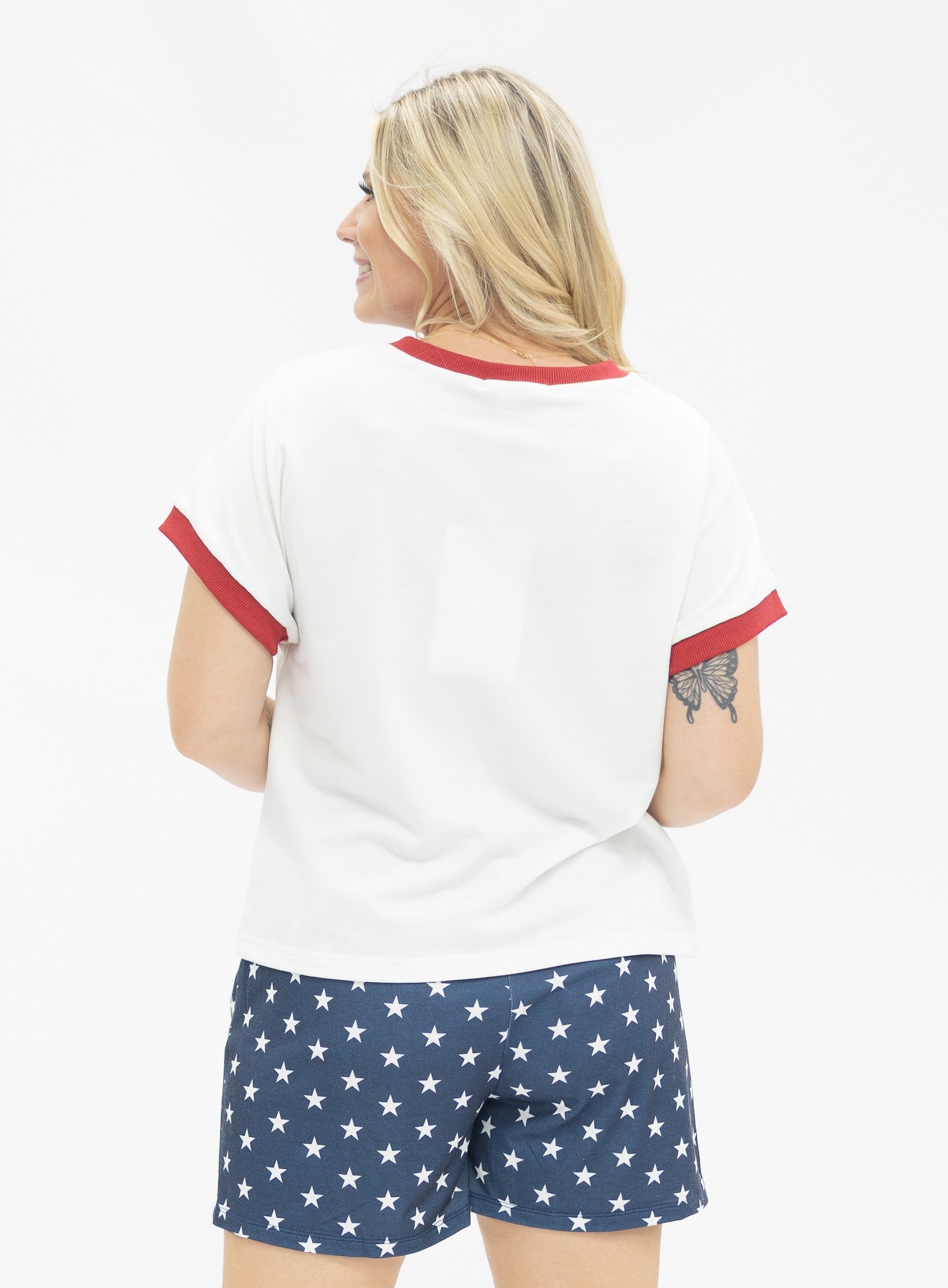 Grace+Emma Sequin "USA" on White Top — back view